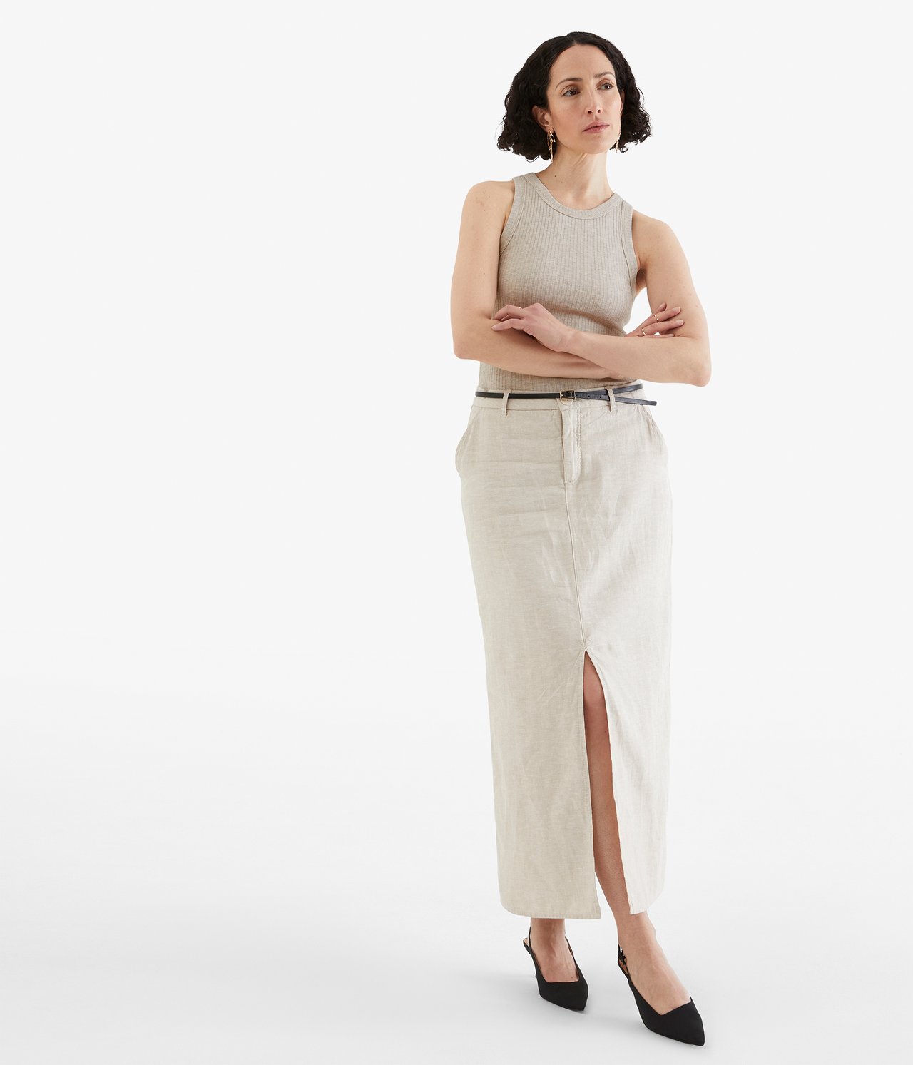 Ribbat linne - Melerad beige - 2