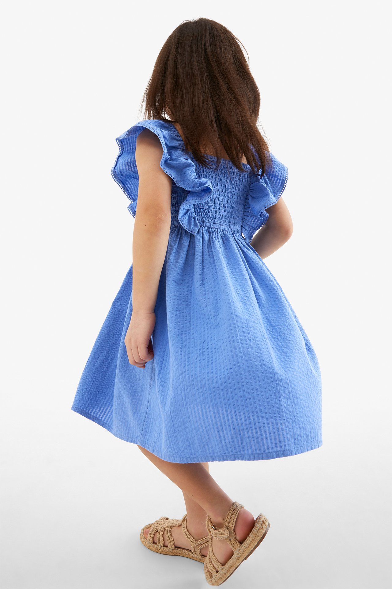 Sukienka z rękawami z falbanami - Niebieski - 6