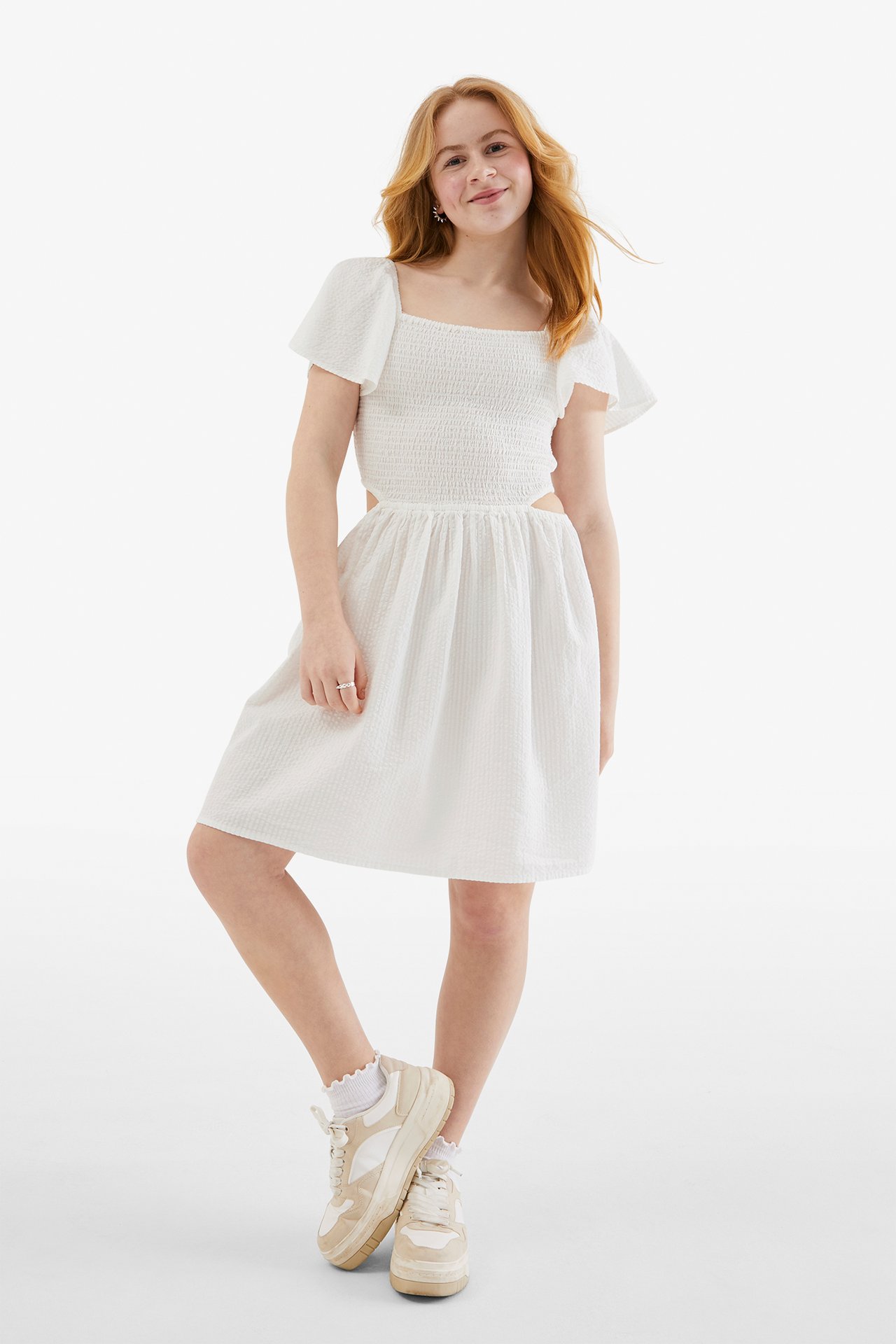 Kjole med sommerfuglermer - Offwhite - 2