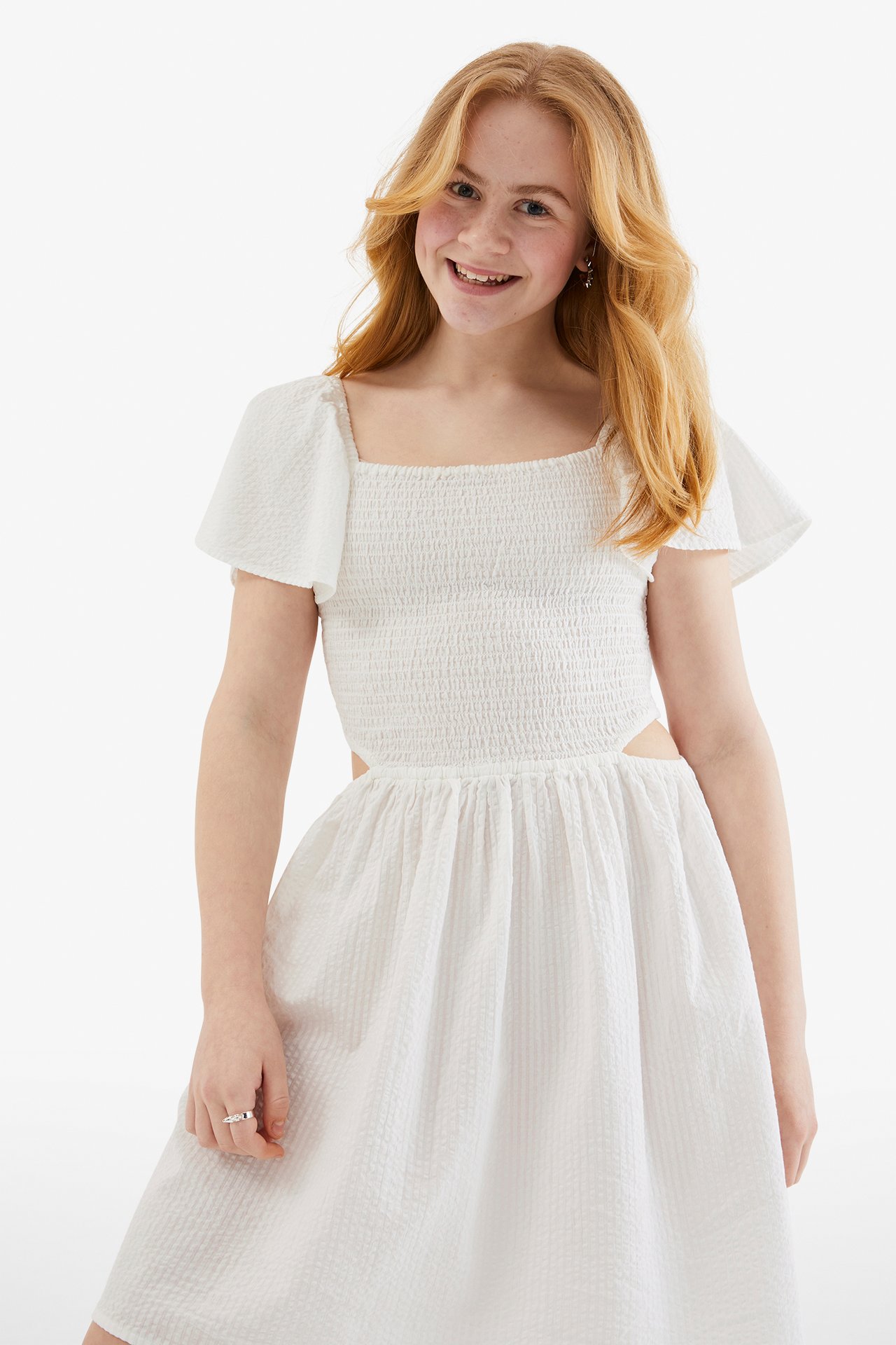 Kjole med sommerfuglermer - Offwhite - 1