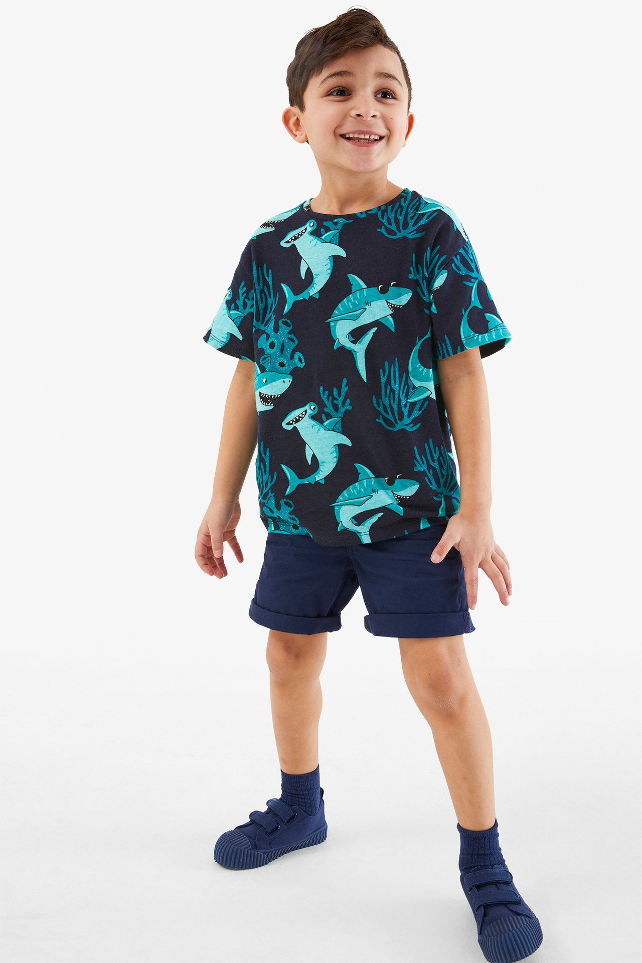 T-shirt w rekiny - Ciemnoniebieski - 3