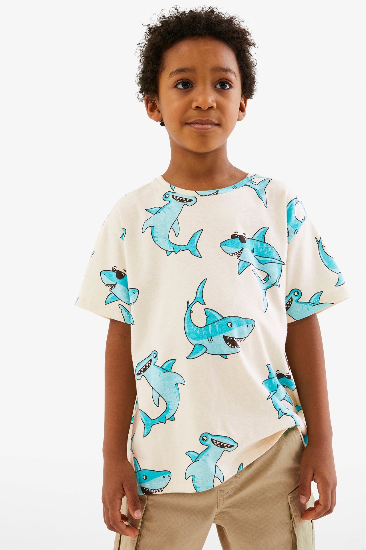 T-shirt med hajar Ljusbeige - null - 1