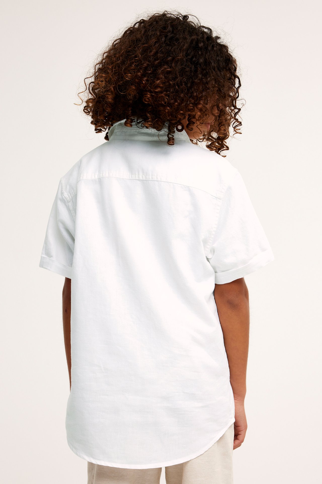 Pellavasekoitetta oleva lyhythihainen paita - Valkoinen - 4