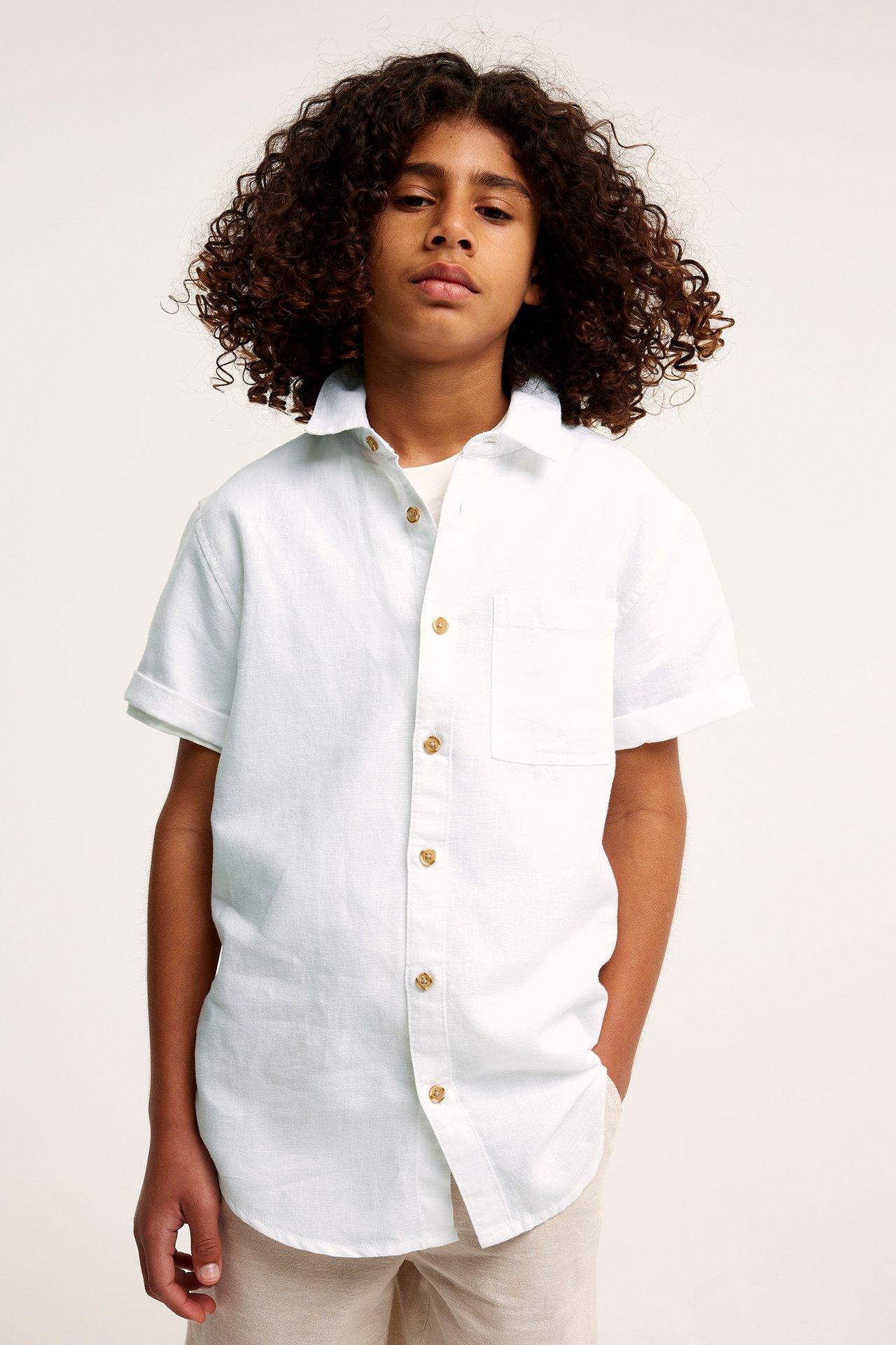 Koszula z krótkimi rękawami, z mieszanki lnu - Biały - 3