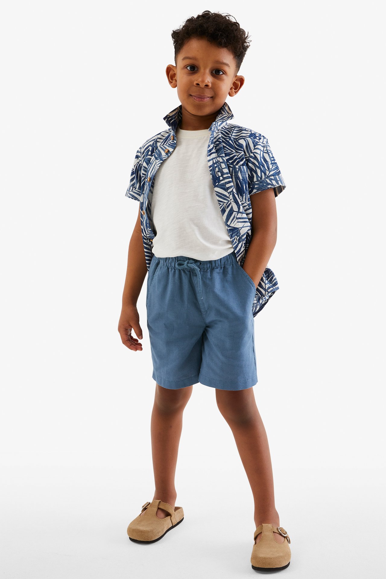Shorts i linnemix - Blå - 2