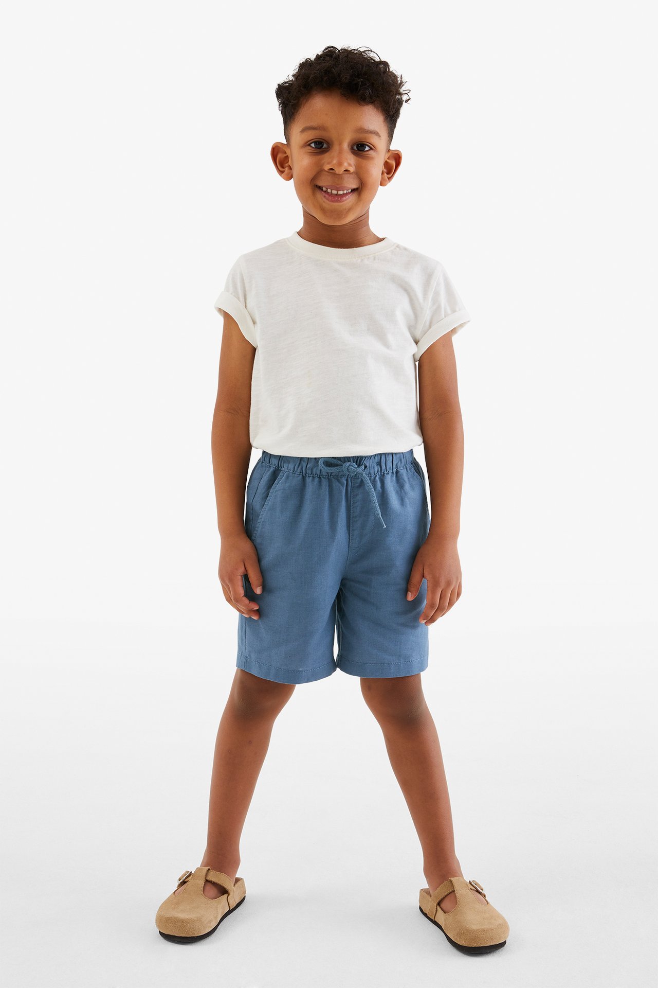Shorts i linnemix - Blå - 1
