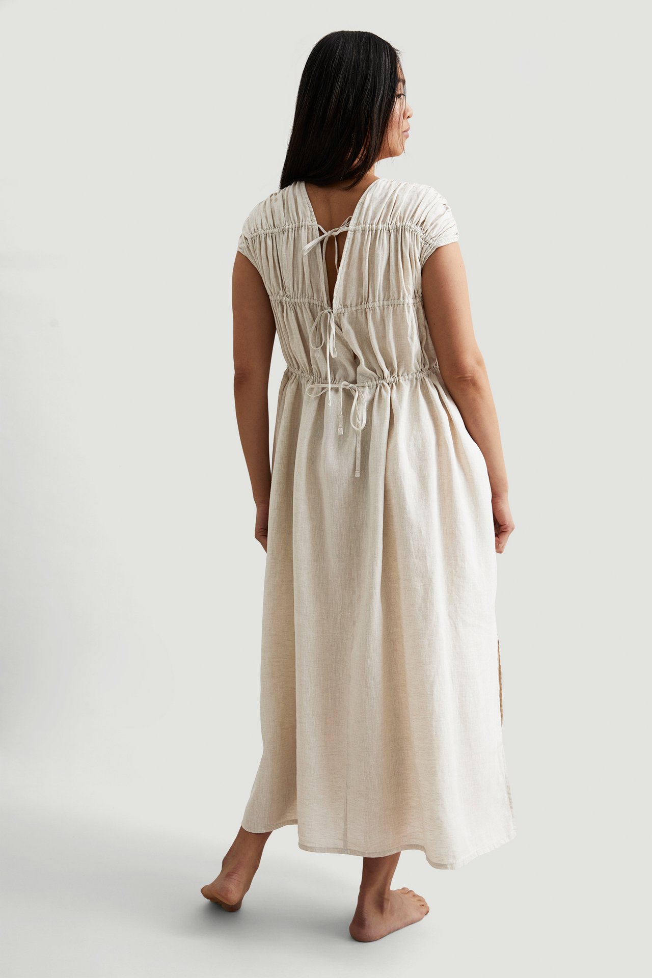 Lniana sukienka - Beżowy - 178cm / Storlek: S - 6