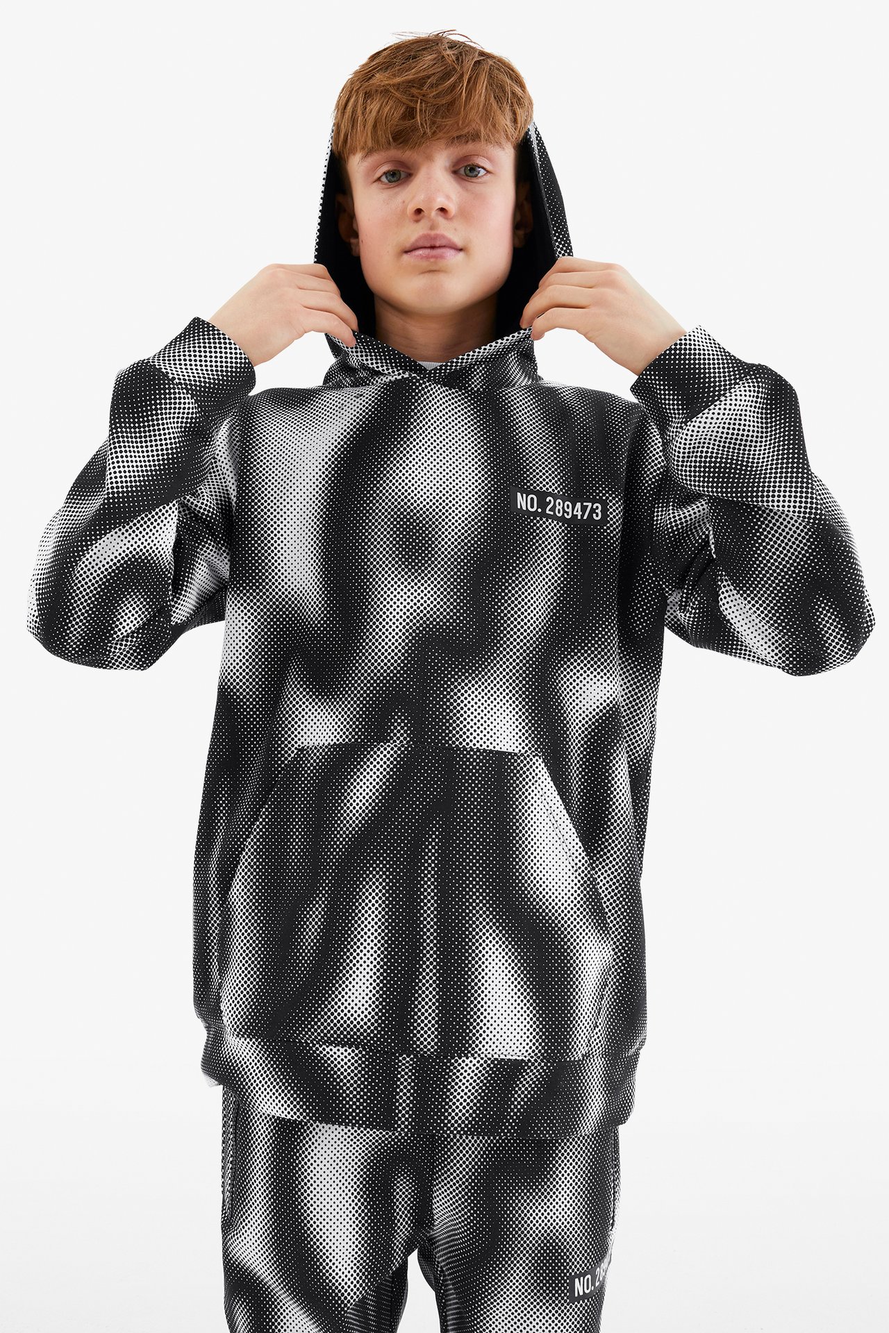 Mönstrad hoodie - Vit - 3
