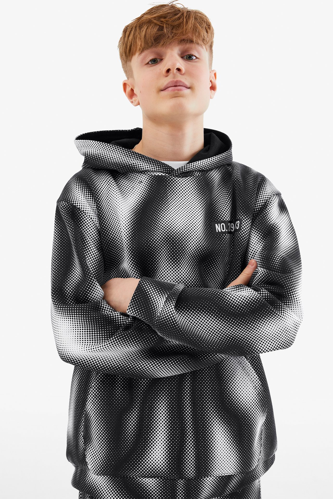 Mönstrad hoodie - Vit - 4