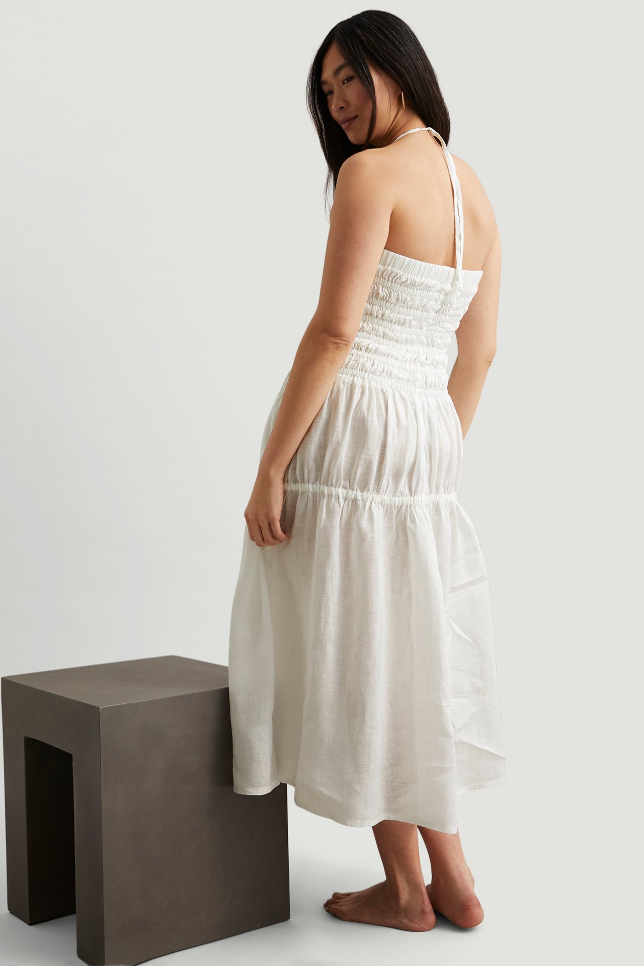 Lniana sukienka - Biały - 178cm / Storlek: S - 4