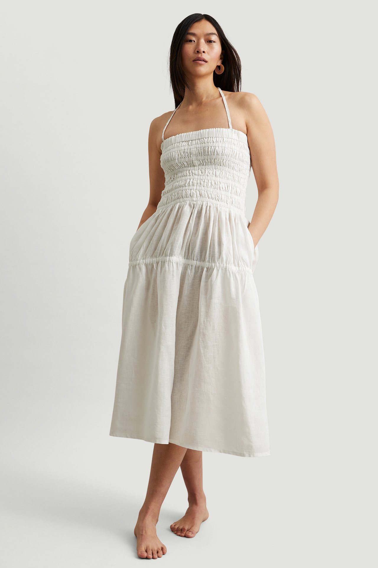 Lniana sukienka - Biały - 178cm / Storlek: S - 2