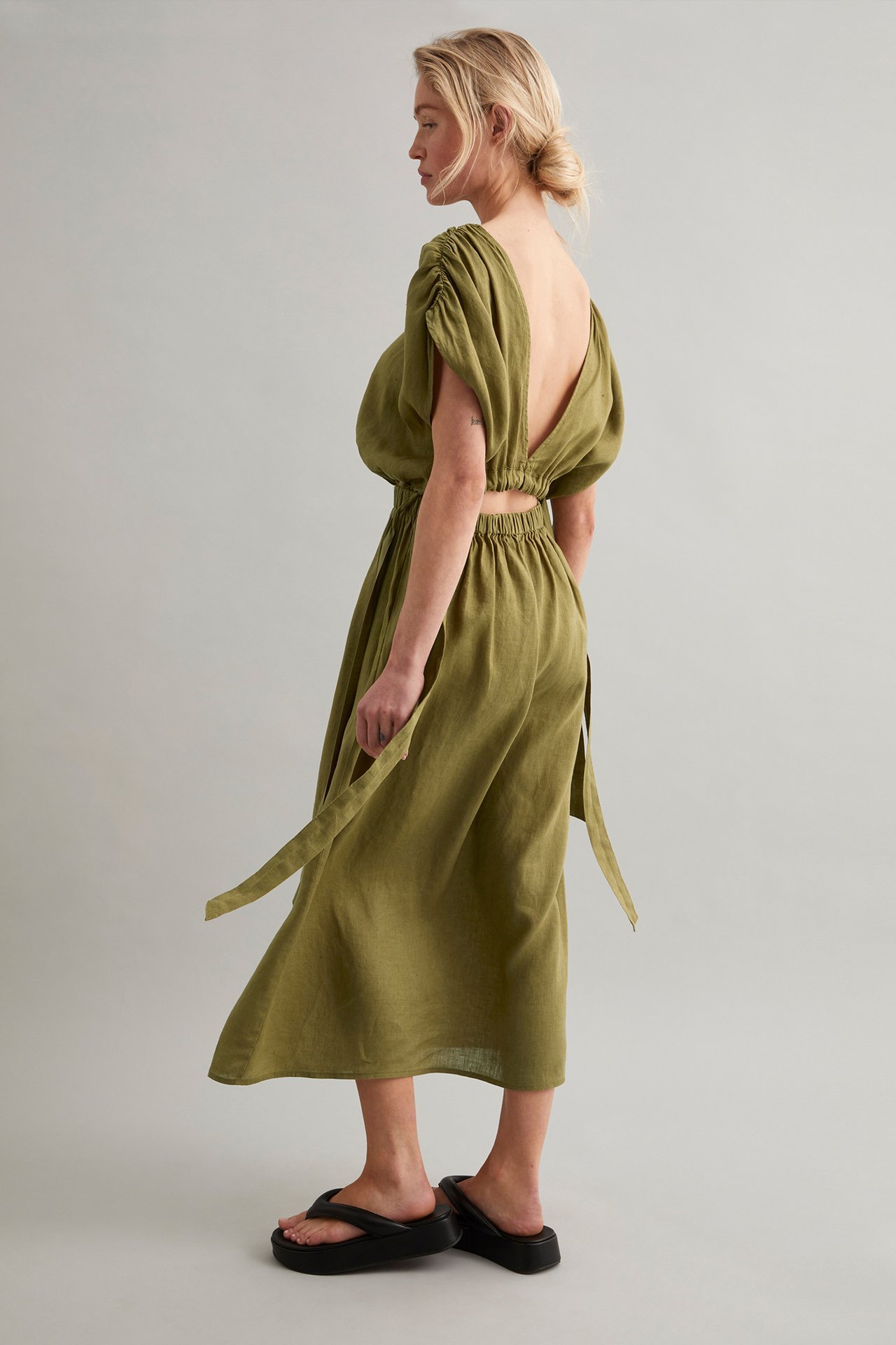Sukienka z lnu - Zielony - 178cm / Storlek: S - 3