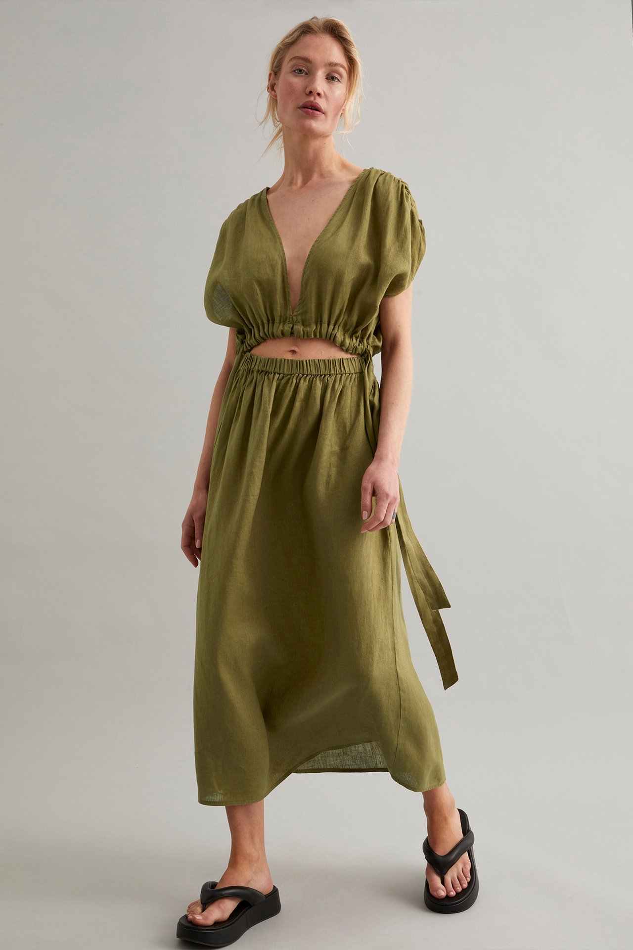 Sukienka z lnu - Zielony - 178cm / Storlek: S - 4