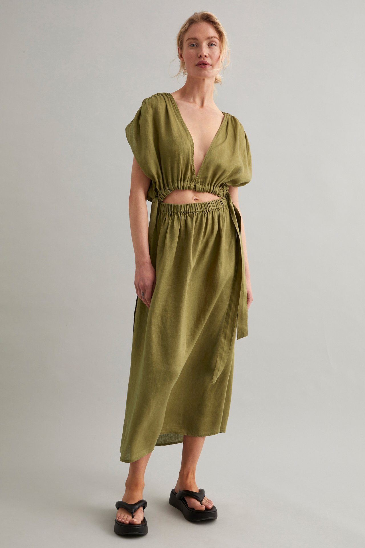 Sukienka z lnu - Zielony - 178cm / Storlek: S - 5
