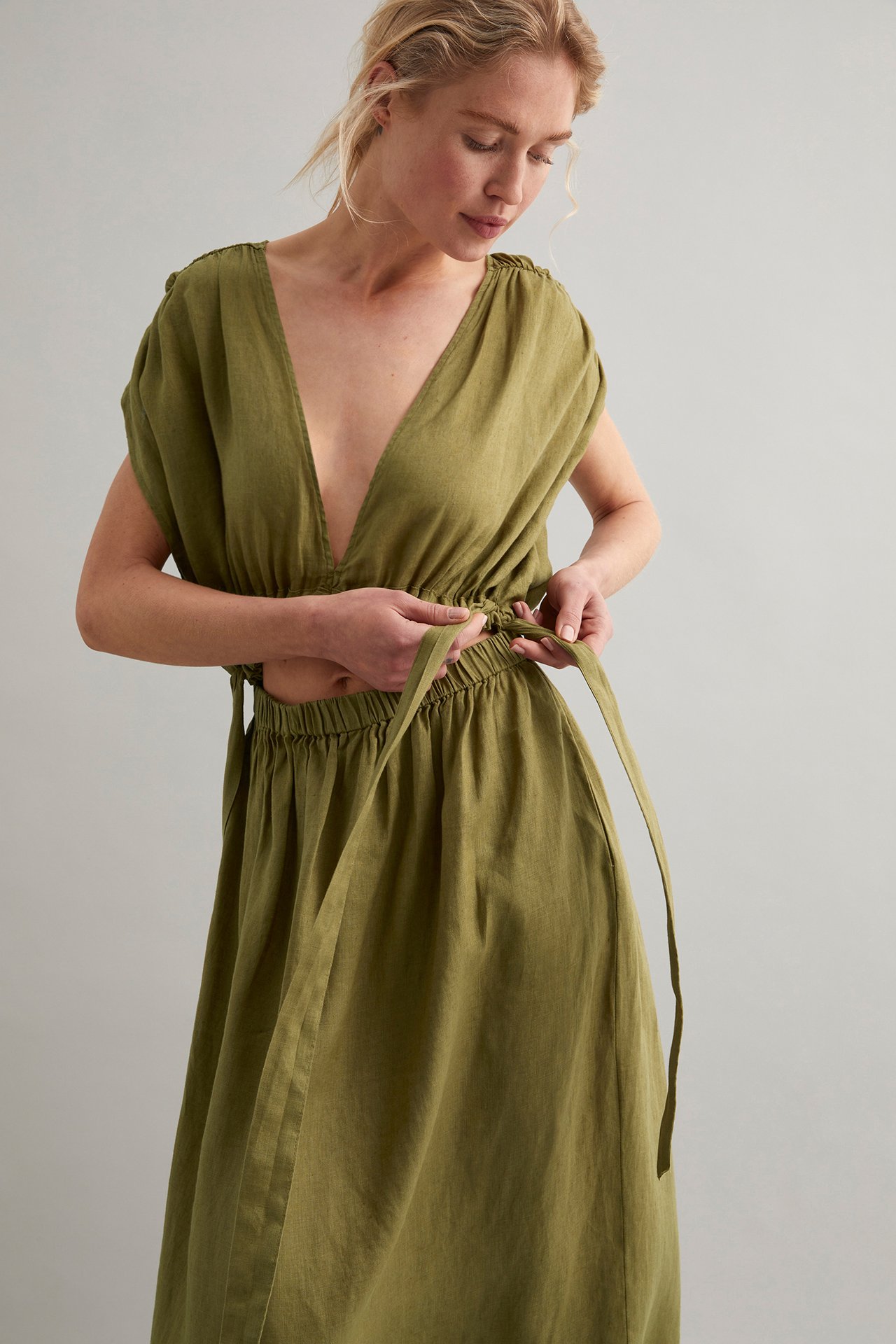 Sukienka z lnu - Zielony - 178cm / Storlek: S - 1