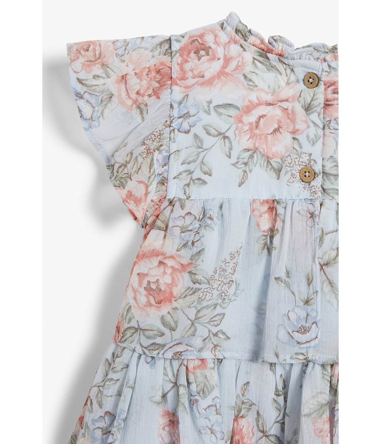 Blomstrete kjole med volang Lyseblå - null - 4