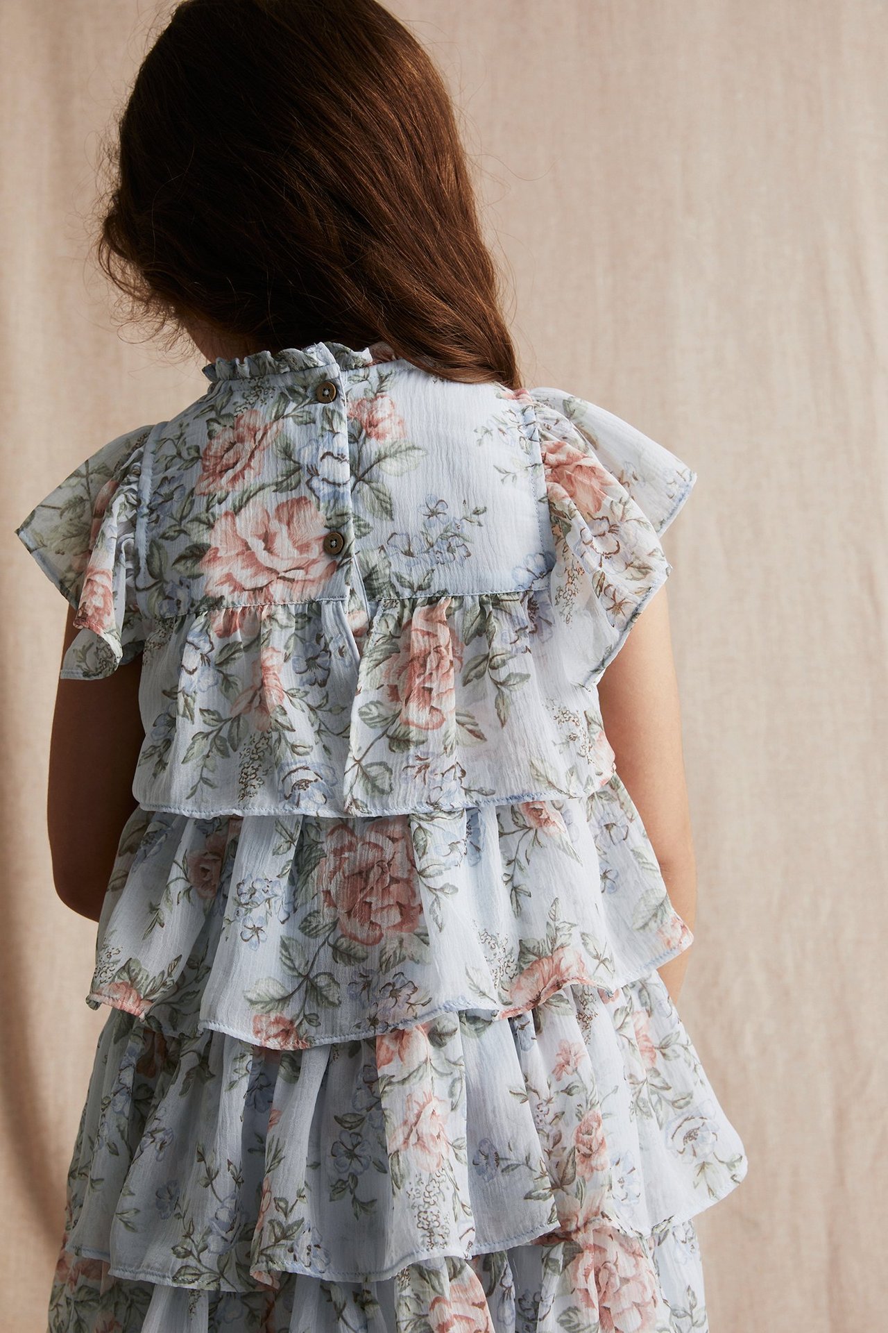 Blomstrete kjole med volanger Lyseblå - null - 3