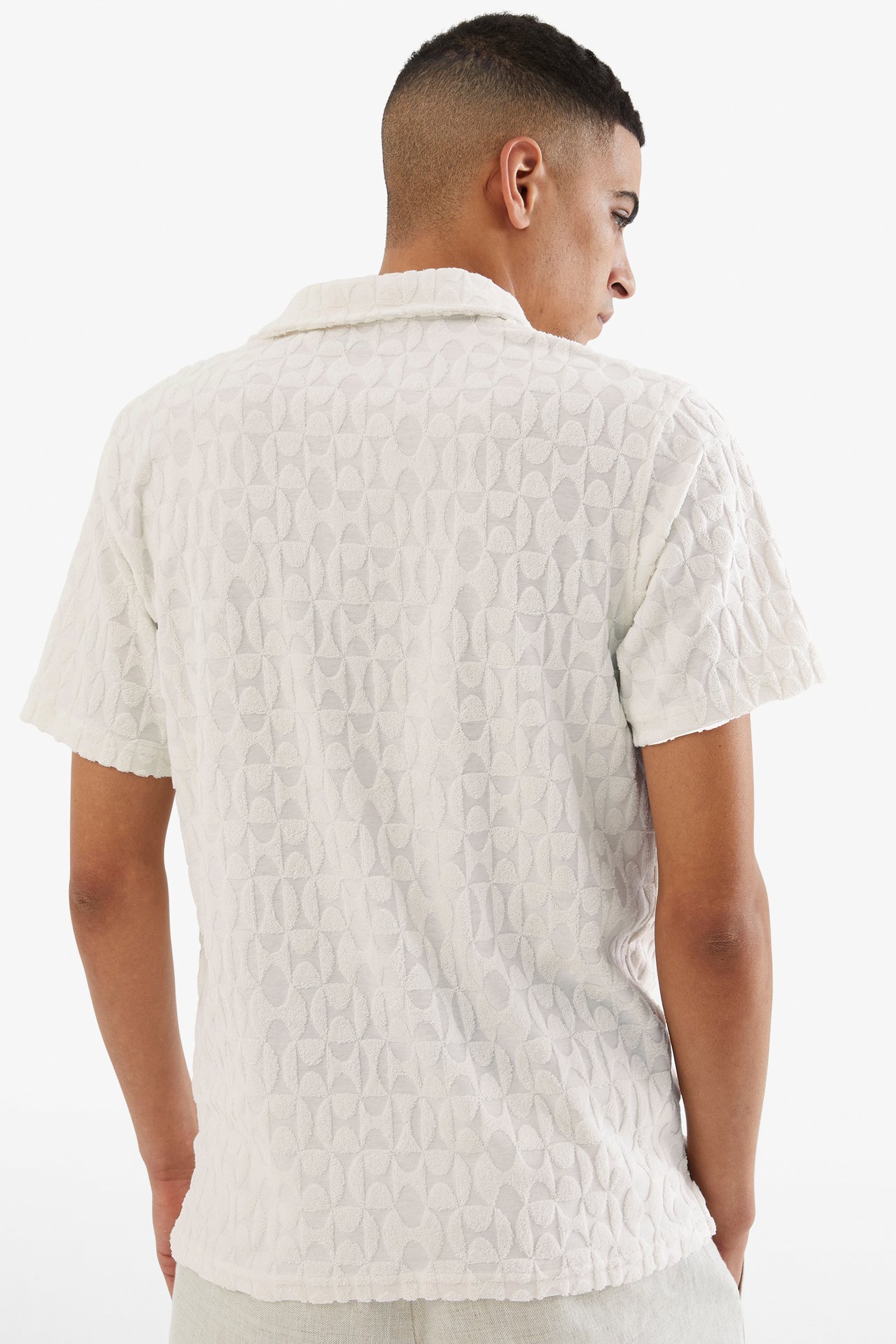 Tennisskjorte i frottémønster - Offwhite - 3