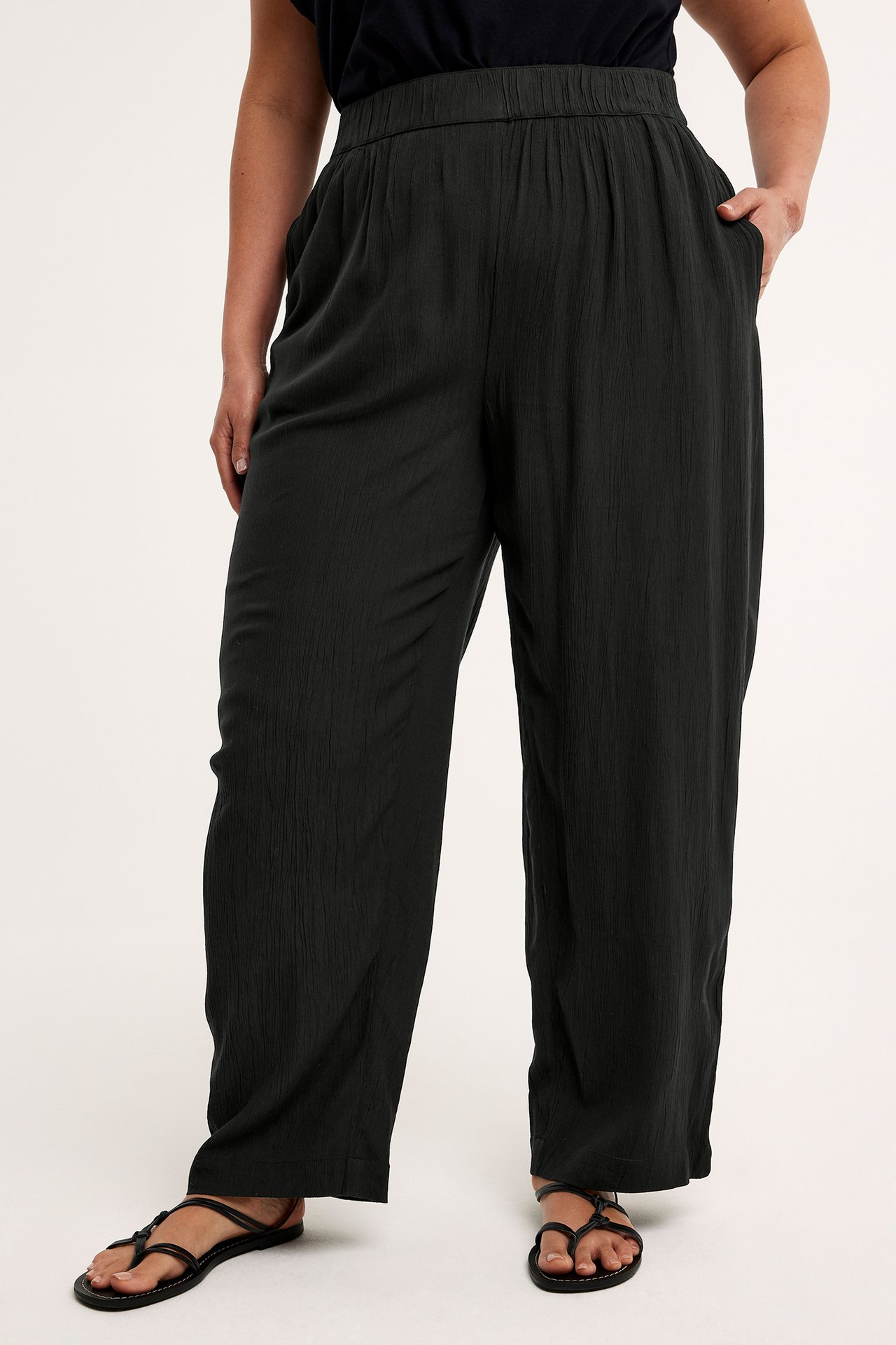 Marszczone spodnie - Czarne - 173cm / Storlek: XL - 2