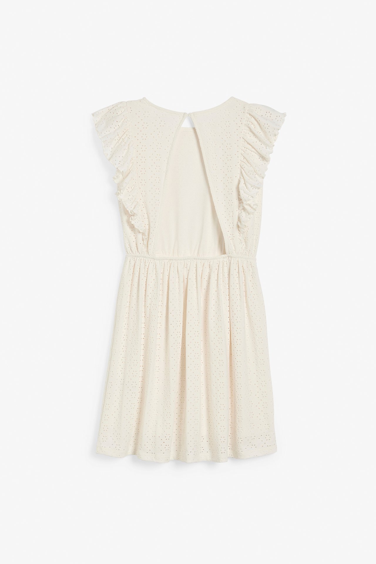 Klänning med broderie anglaise. - Offwhite - 8