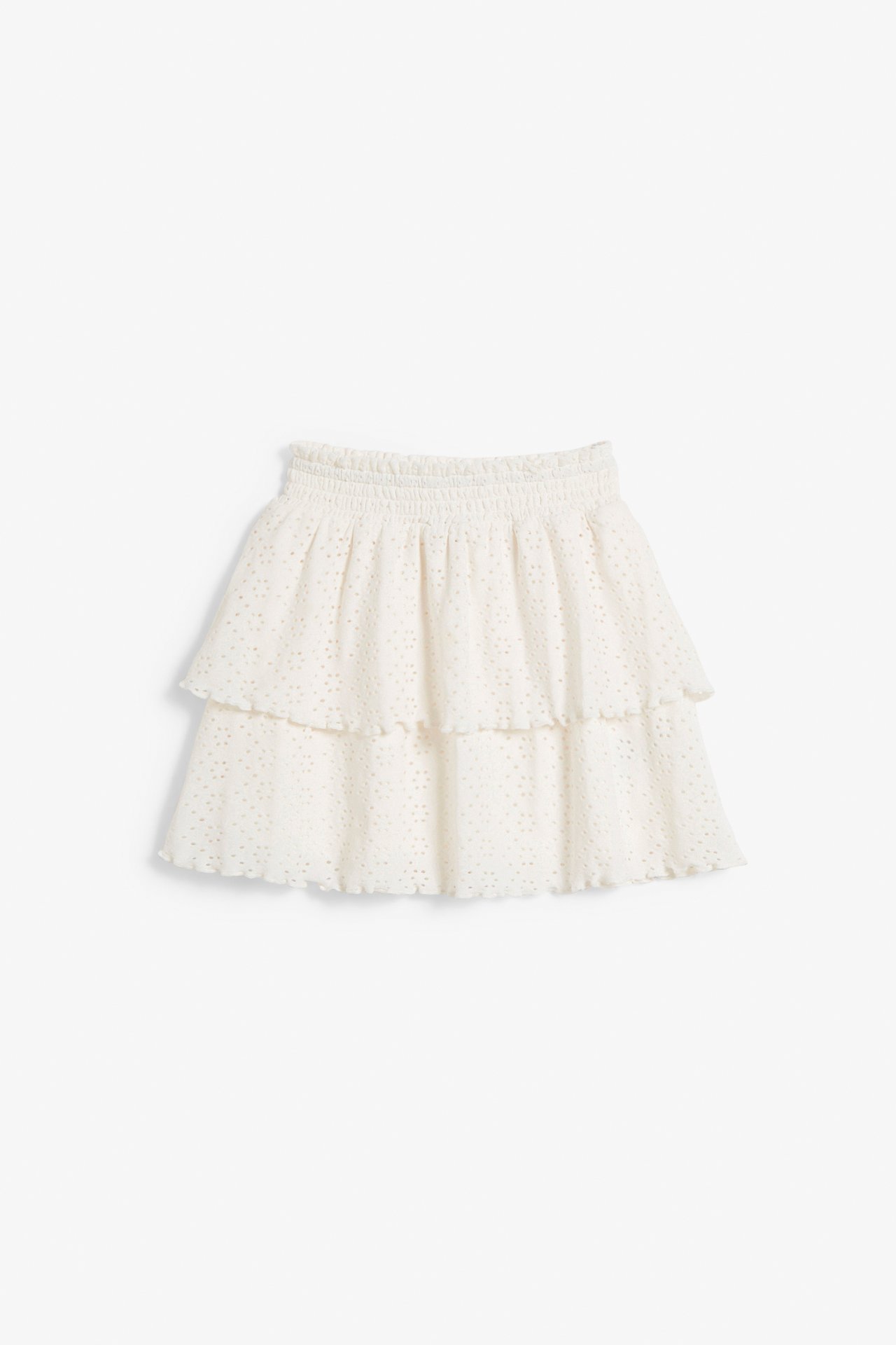 Spódnica z falbanami, z haftem angielskim - Offwhite - 5