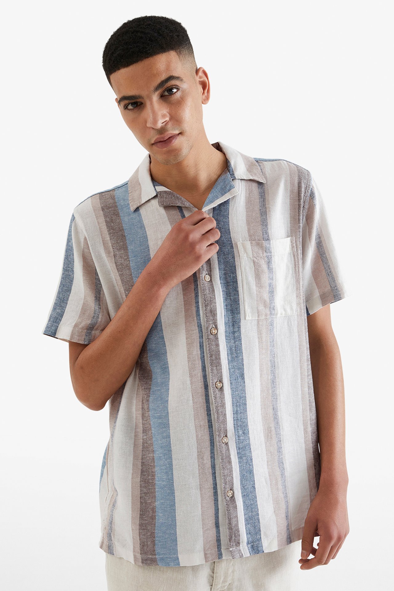 Koszula z mieszanki lnu - Niebieski - 189cm / Storlek: M - 1