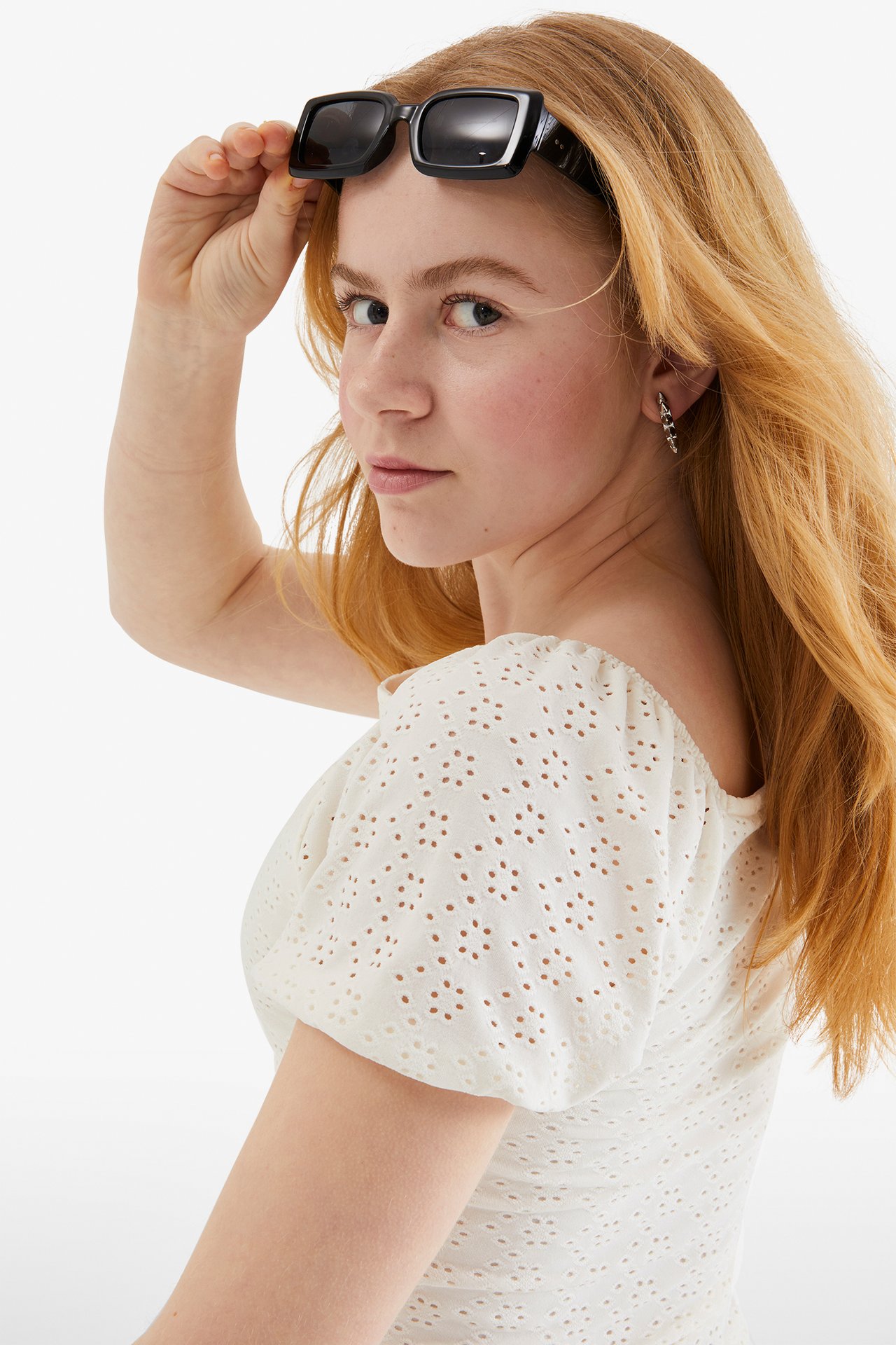 Topp med broderie anglaise - Offwhite - 4