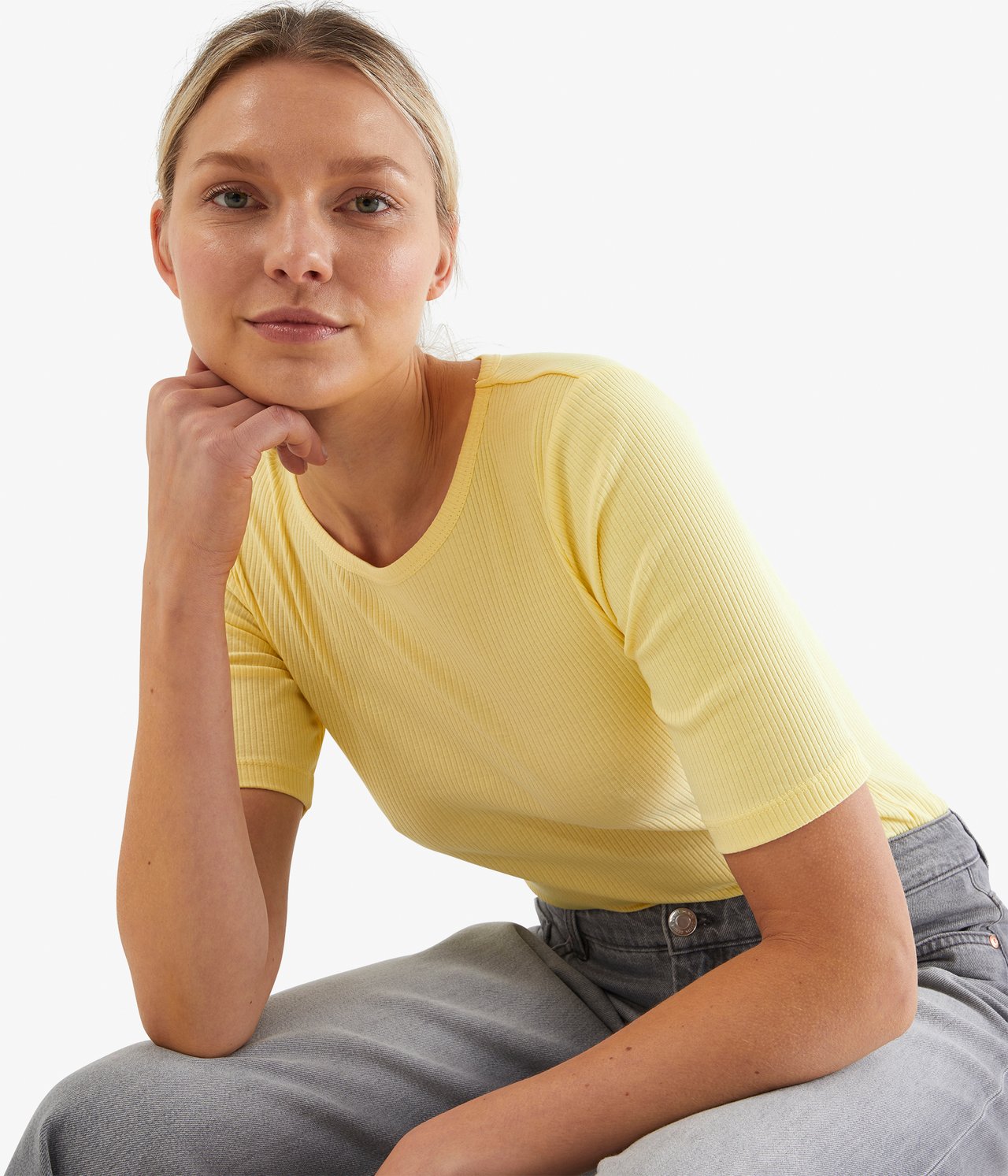 Ribbestrikket topp - Gul - 1