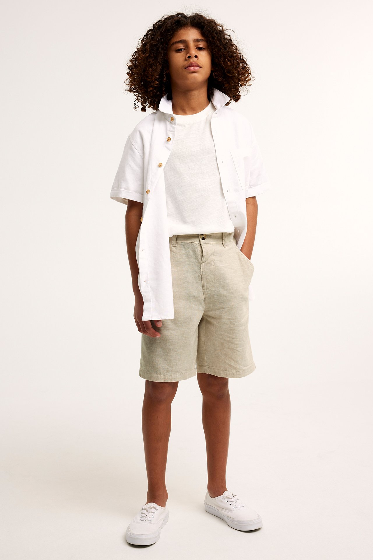Pellavasekoitetta olevat shortsit - Vaaleanbeige - 2