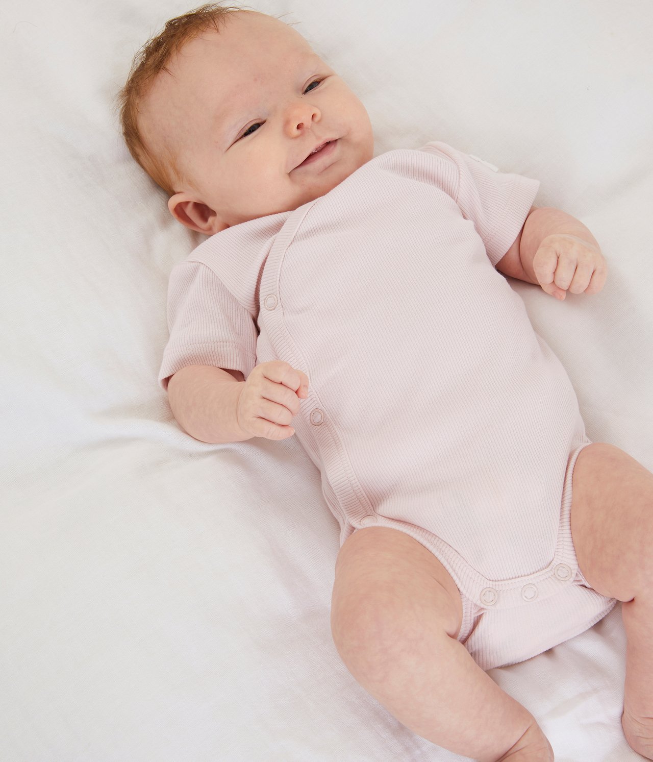 Kortärmad ribbad body - Rosa - 1