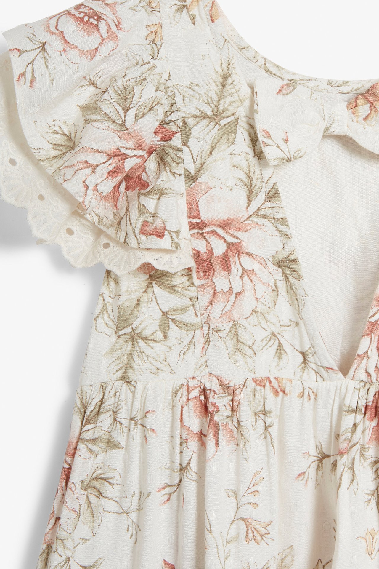 Blomstrete kjole med sommerfuglermer - Offwhite - 3