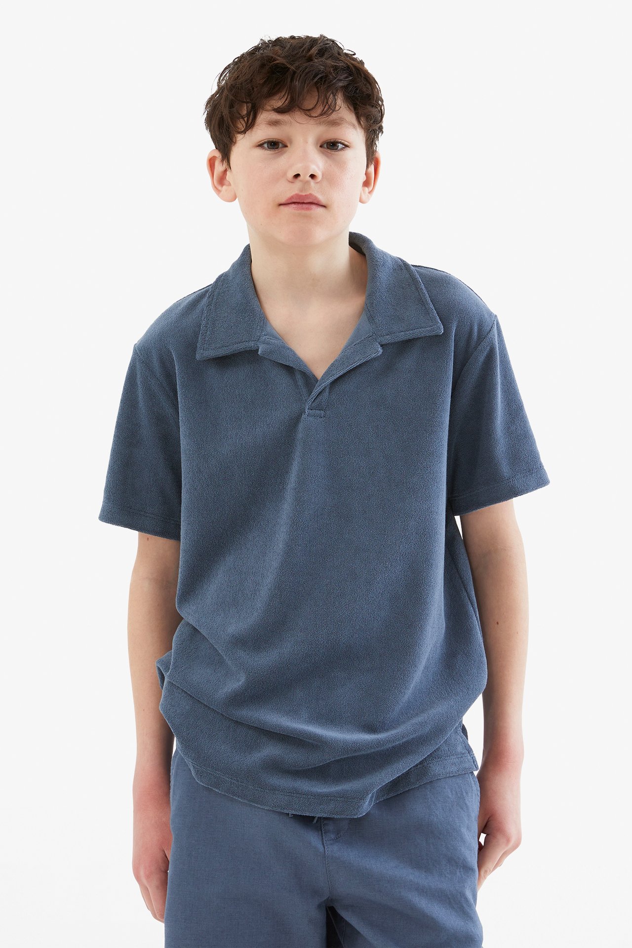 Tennisskjorte i frotté - Blå - 1