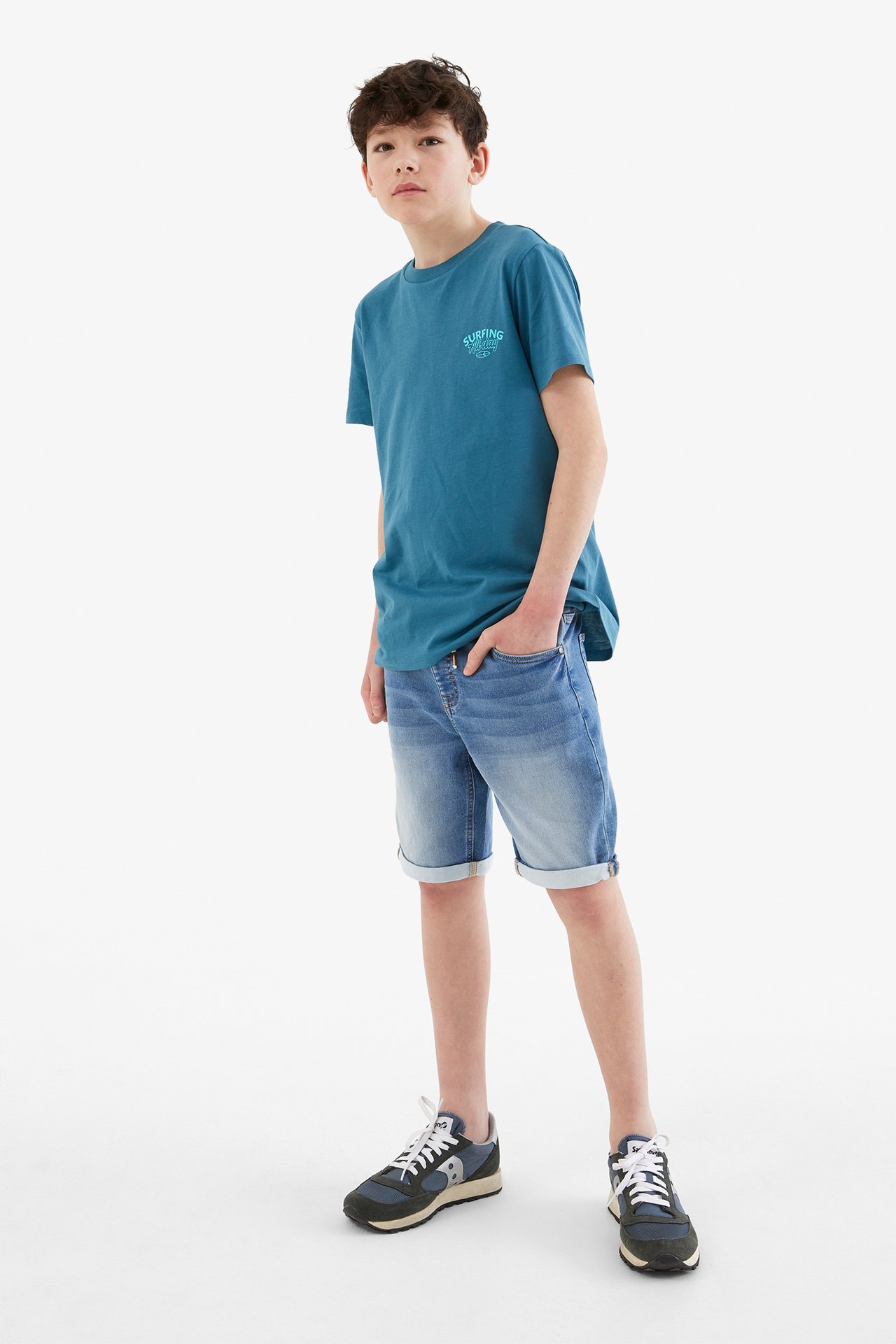 T-shirt z nadrukiem na plecach - Niebieski - 3