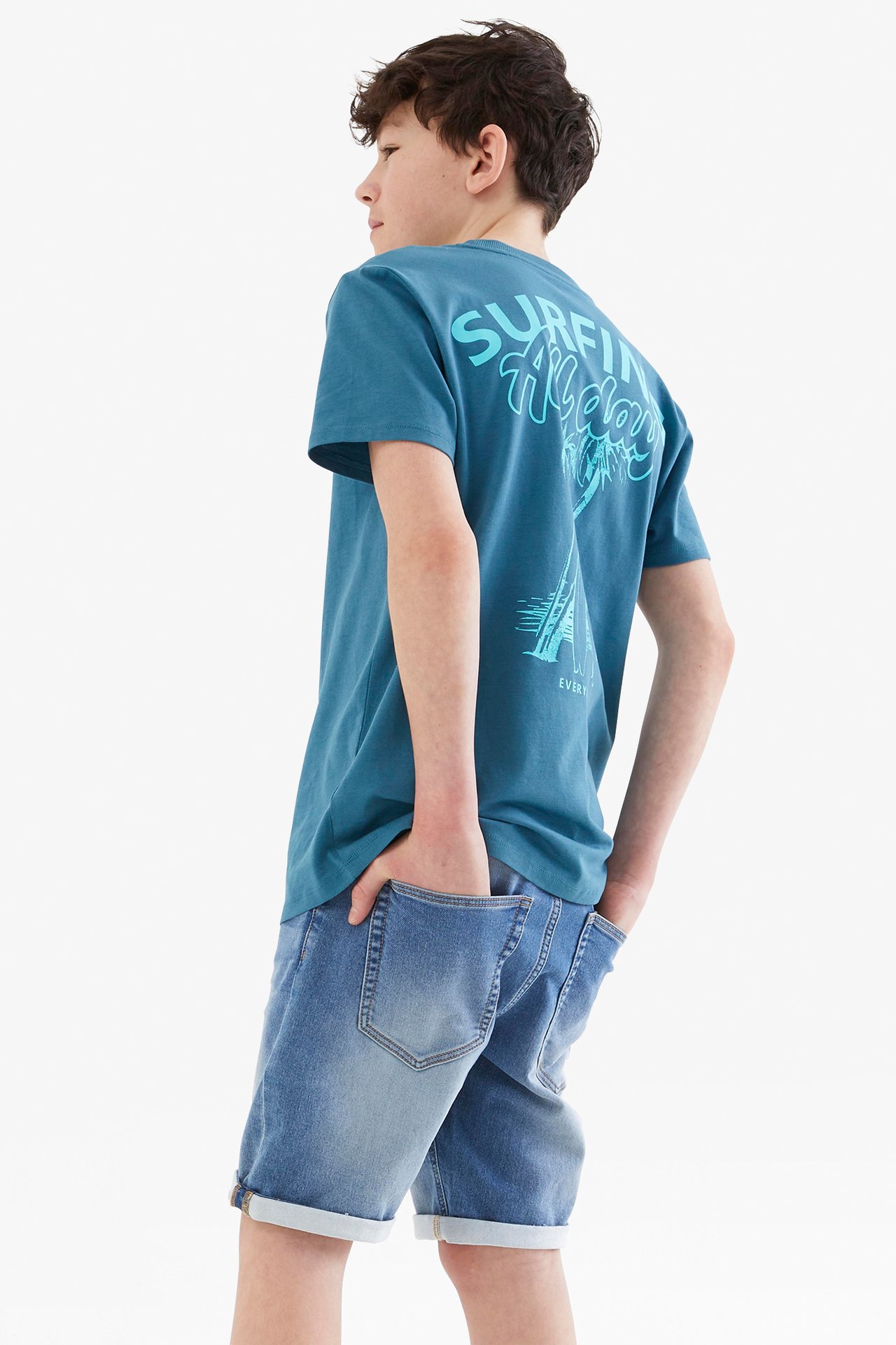T-paita, jossa on painatus selässä - Sininen - 4