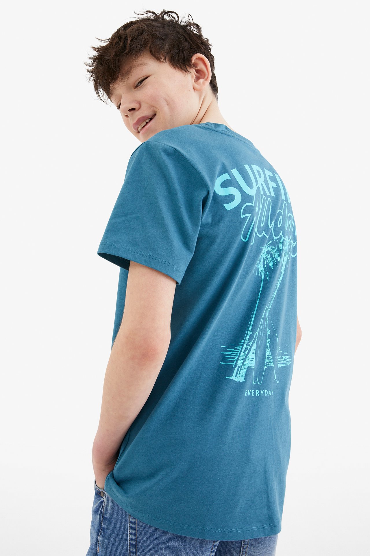T-shirt med tryck på ryggen - Blå - 1