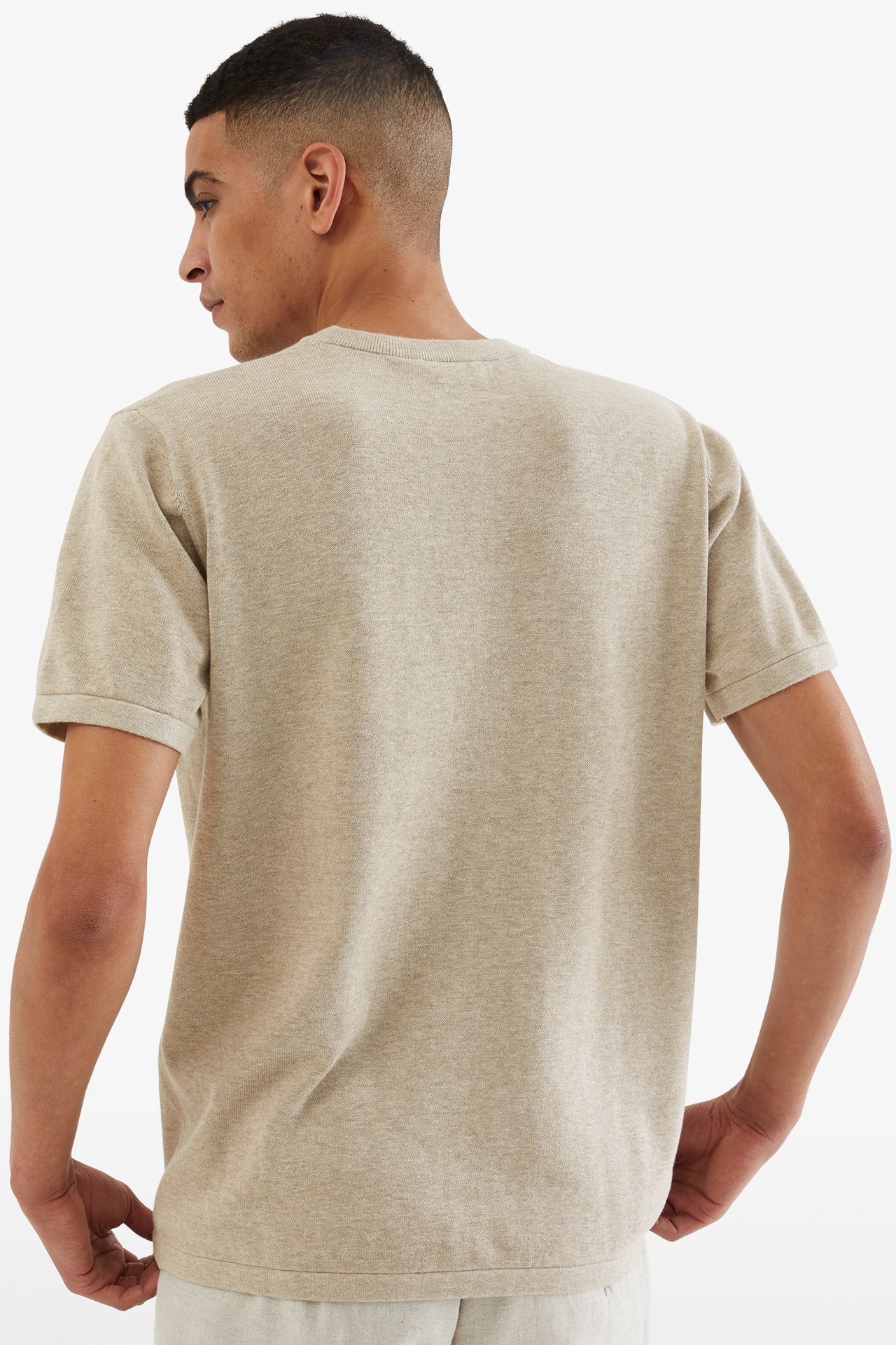 Finstickad t-shirt - Melerad beige - 189cm / Storlek: M - 3