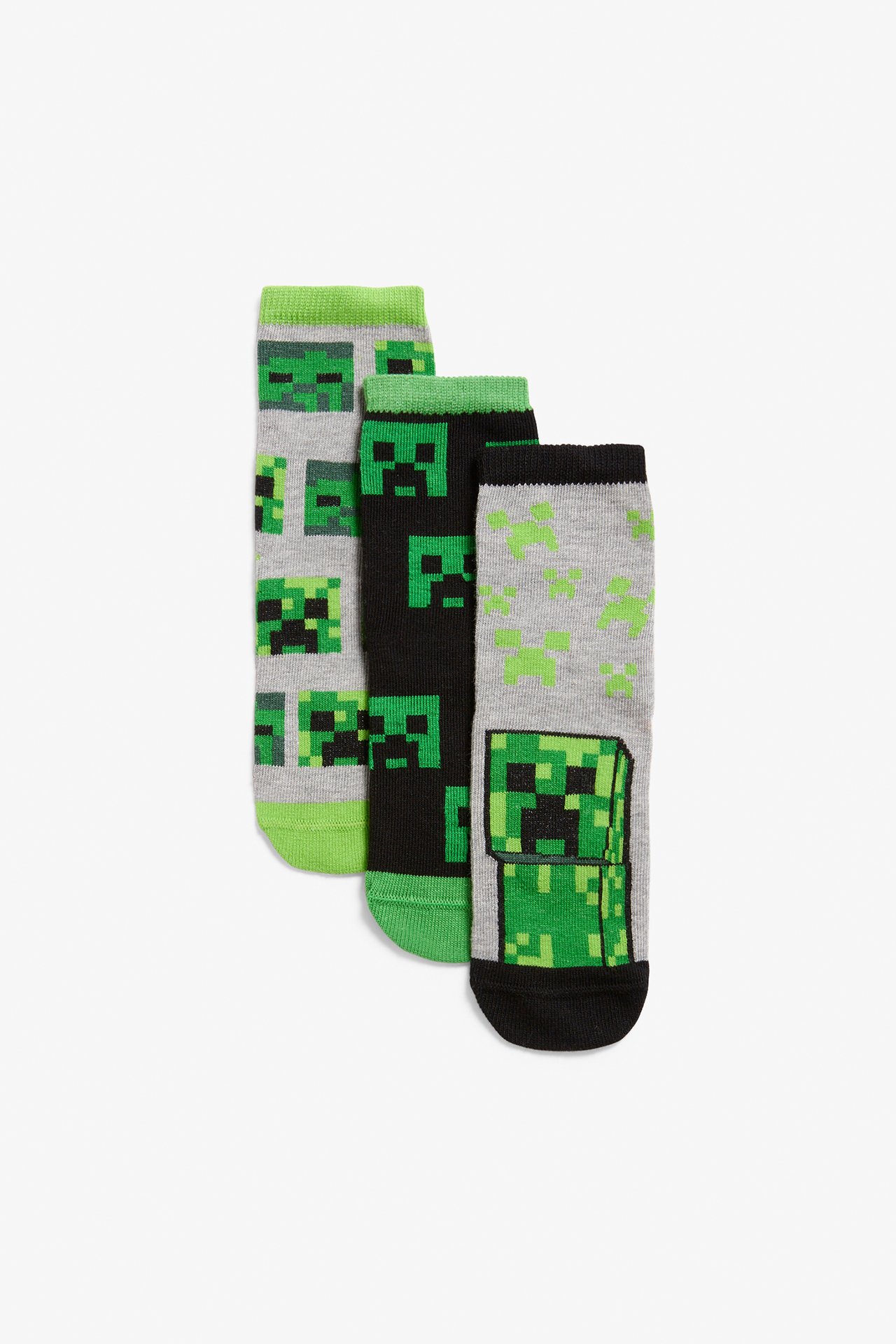 Sukat, 3 paria, Minecraft - Meleerattu harmaa - 1