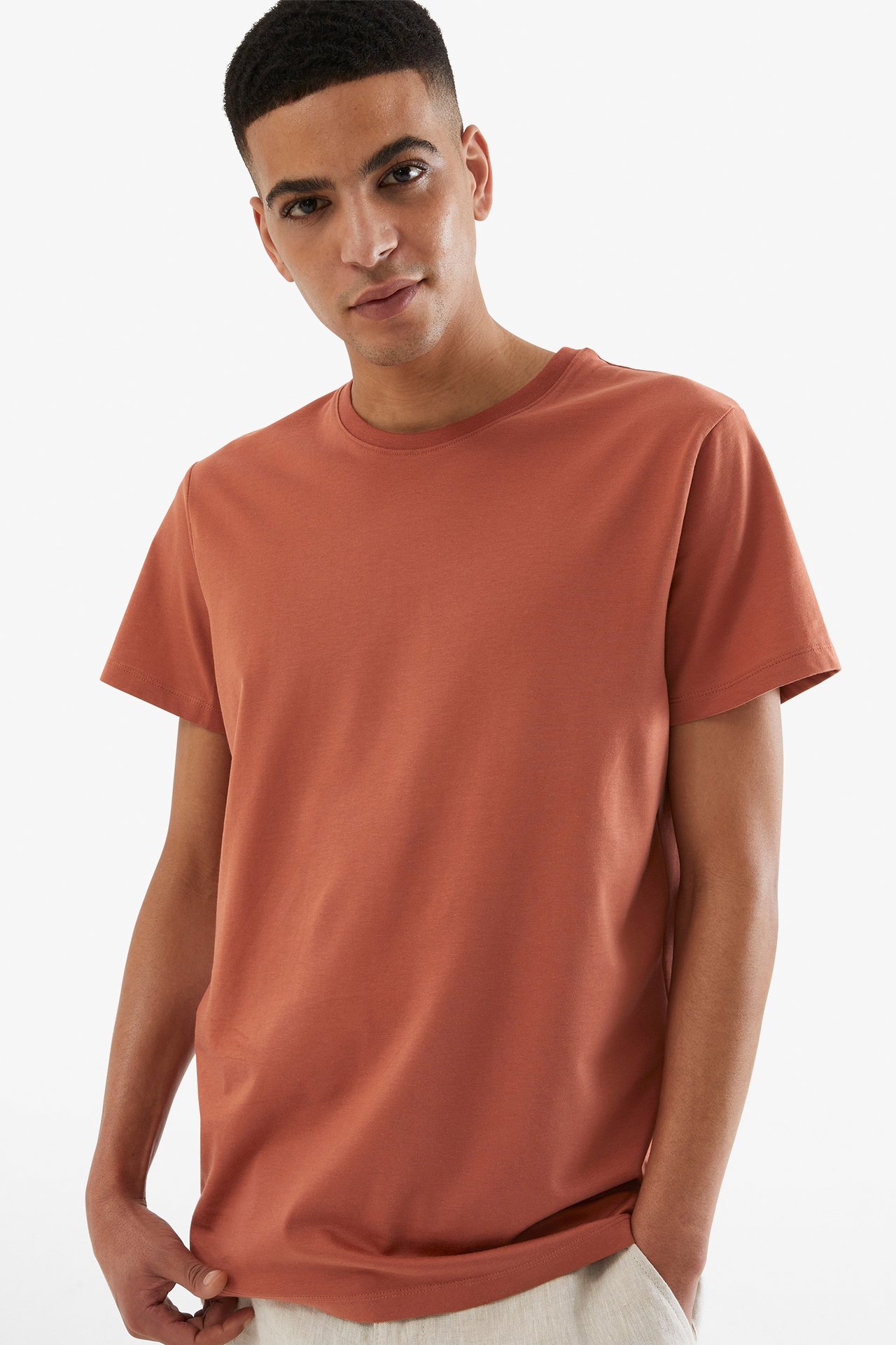 T-shirt z okrągłym dekoltem - Ciemnopomarańczowy - 1