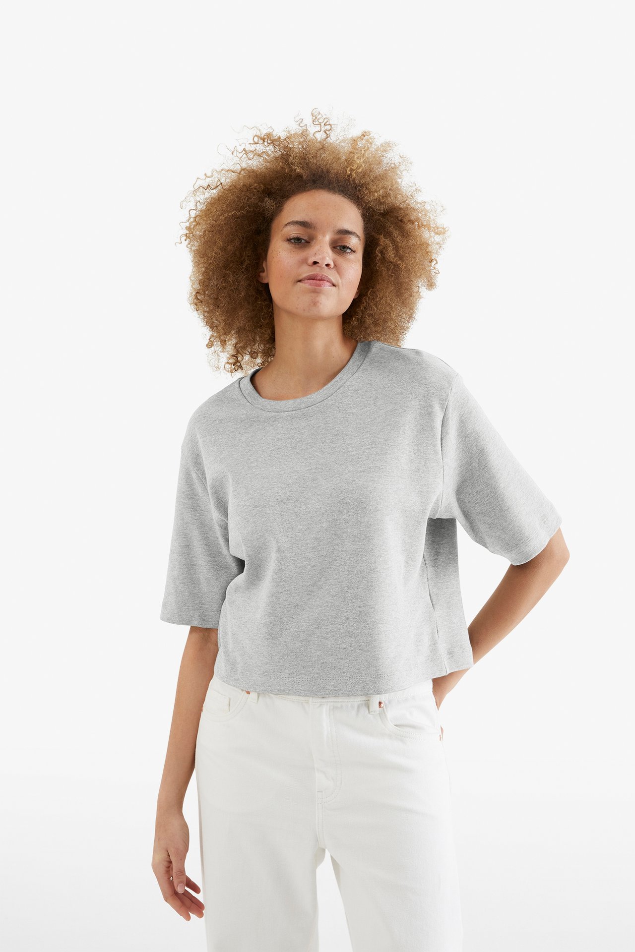 Krótki t-shirt - Jasnoszary - 3