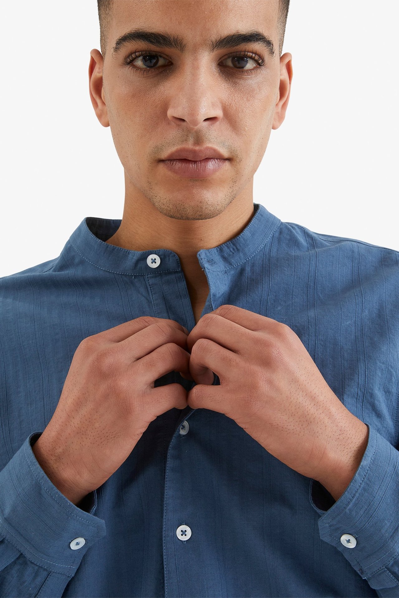 Skjorta med murarkrage Mörkblå - null - 5