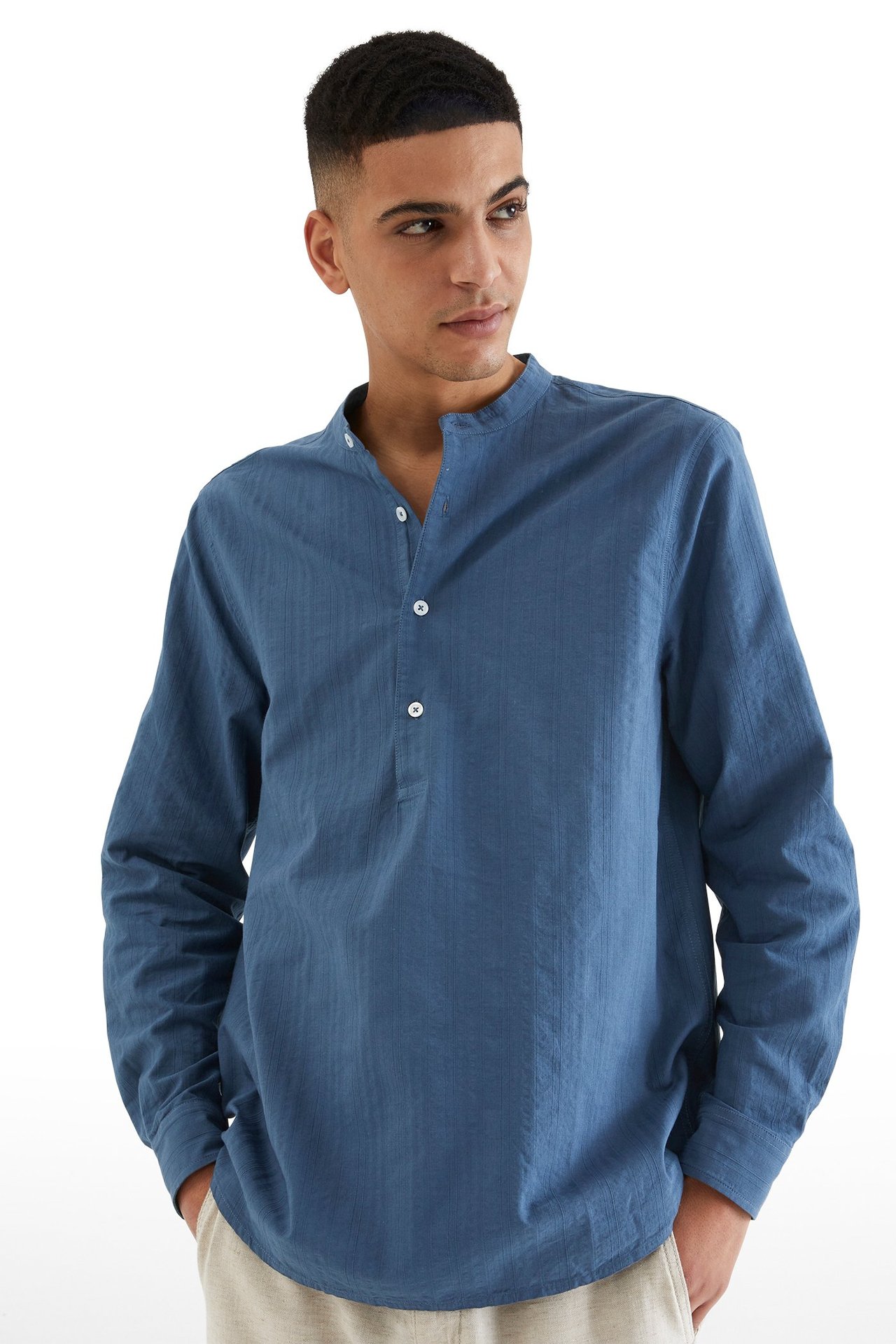 Skjorta med murarkrage Mörkblå - null - 0