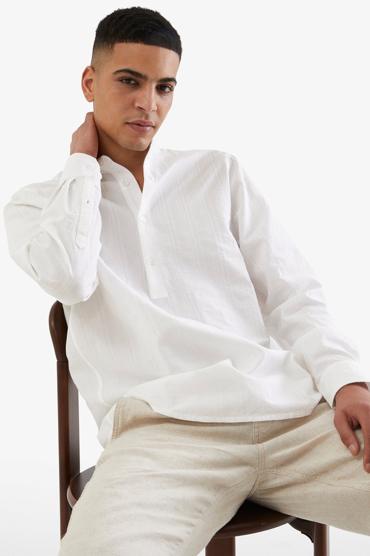 Koszula ze stójką - Biały - 189cm / Storlek: M - 1