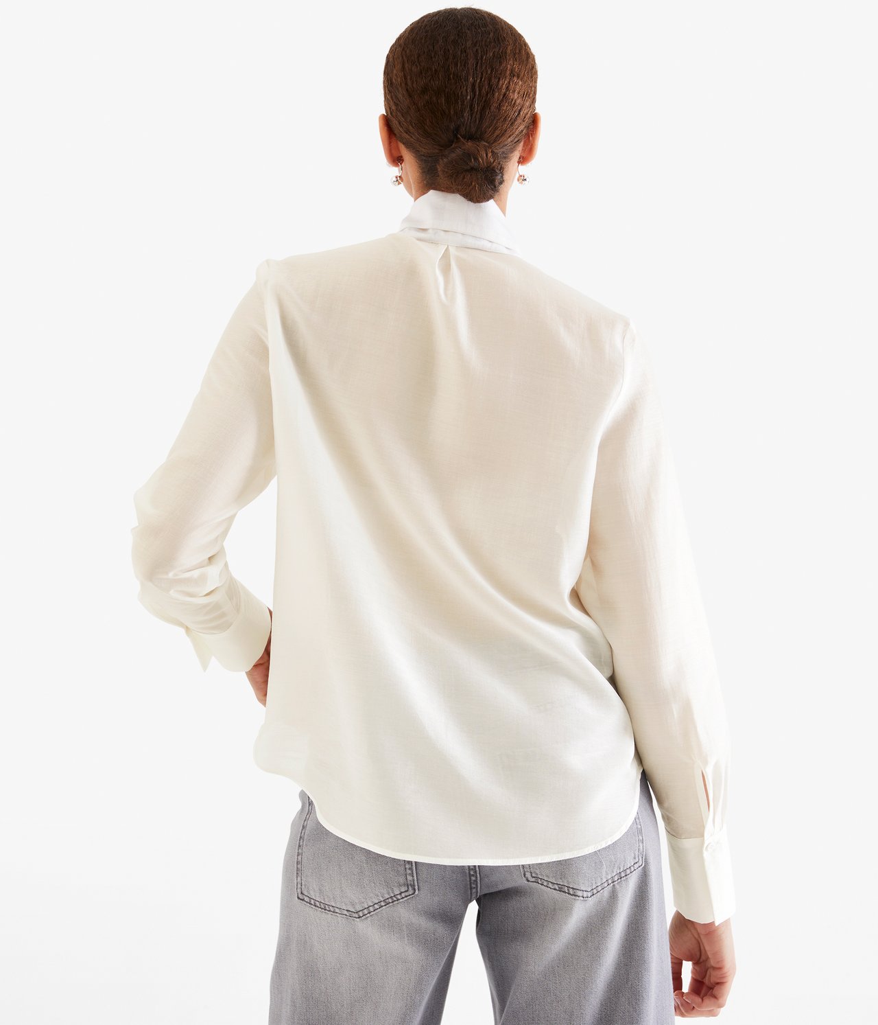 Bluse med stor sløyfe - Offwhite - 4