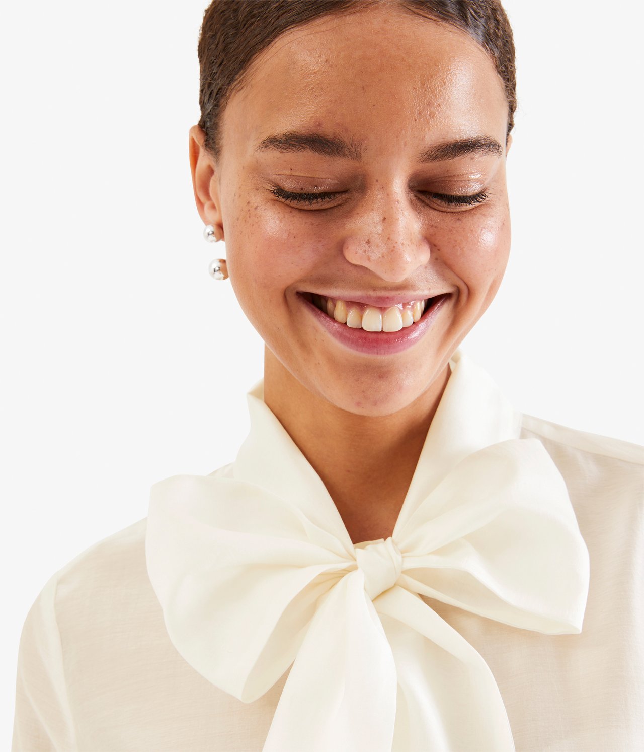 Bluse med stor sløyfe - Offwhite - 3