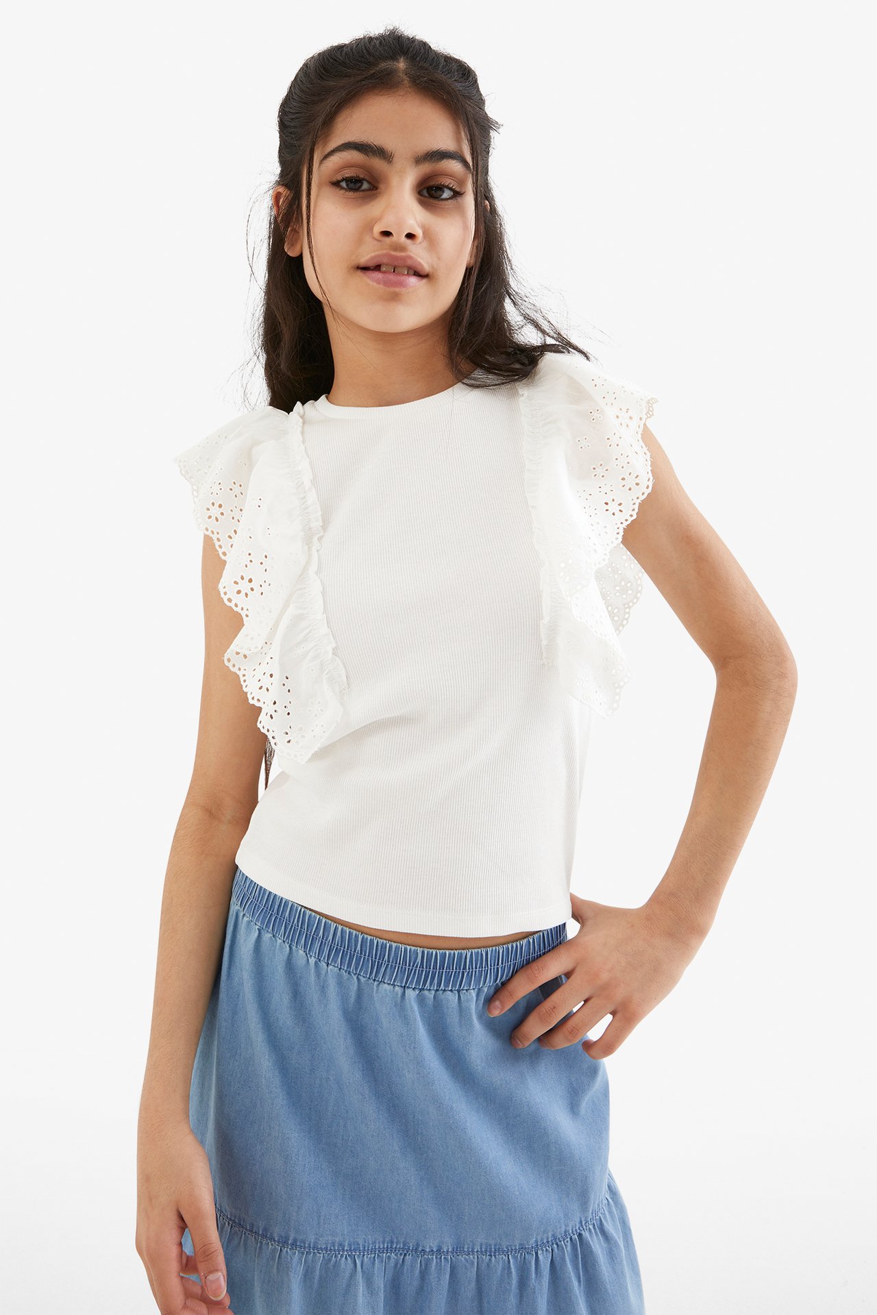 Topp med broderie anglaise - Offwhite - 3