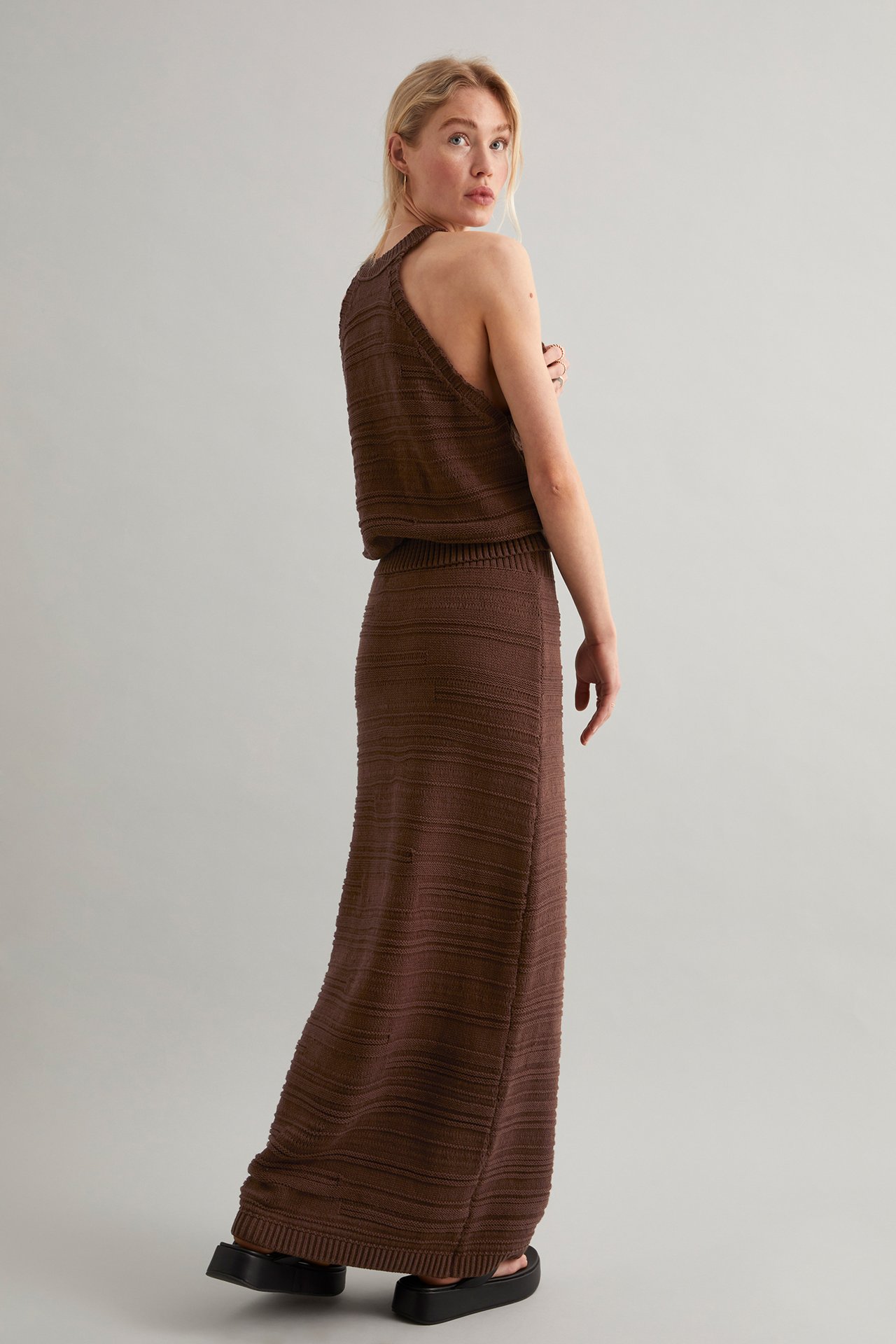 Stickad kjol - Brun - 176cm / Storlek: S - 2