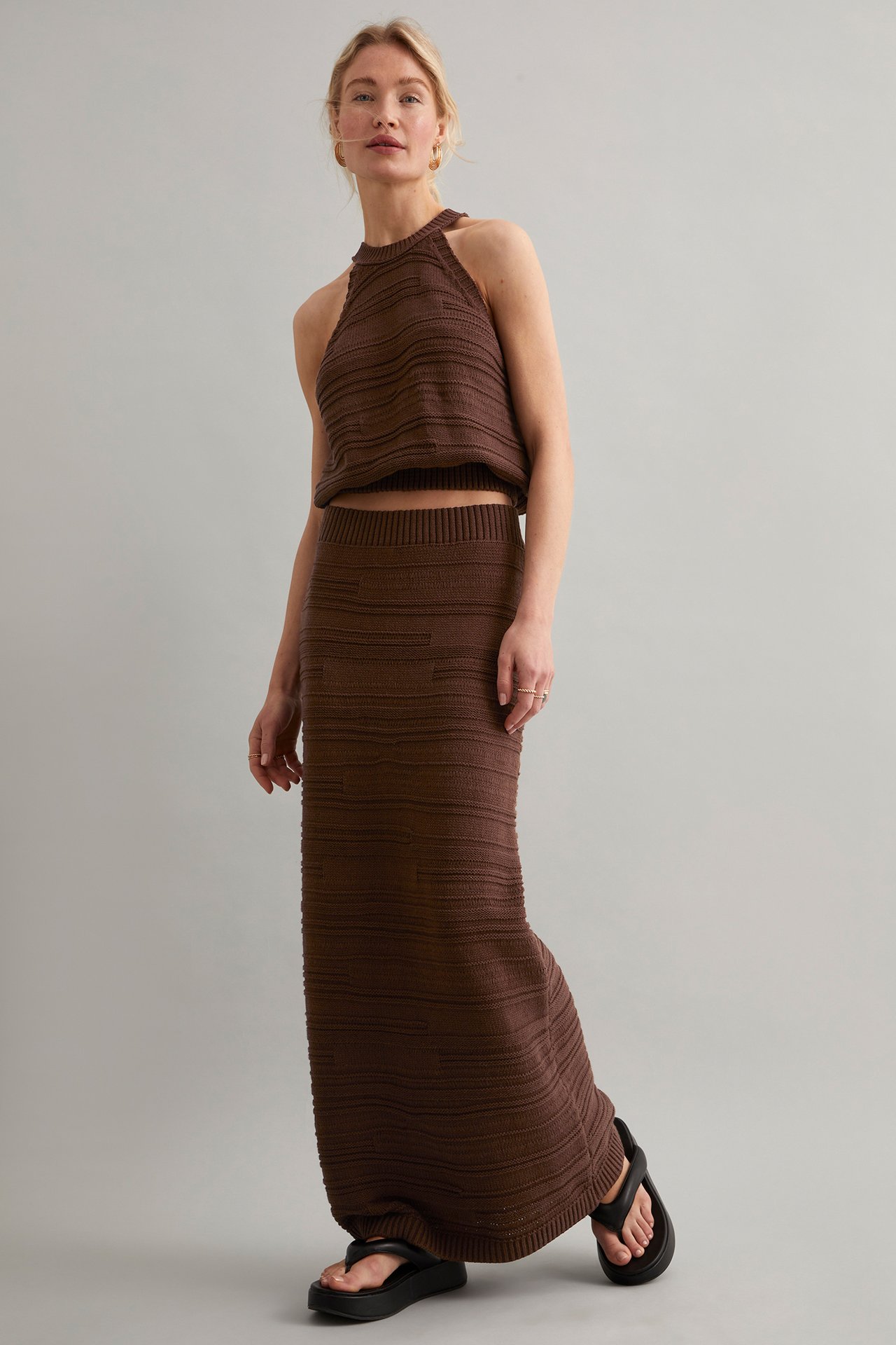 Stickad kjol - Brun - 176cm / Storlek: S - 1