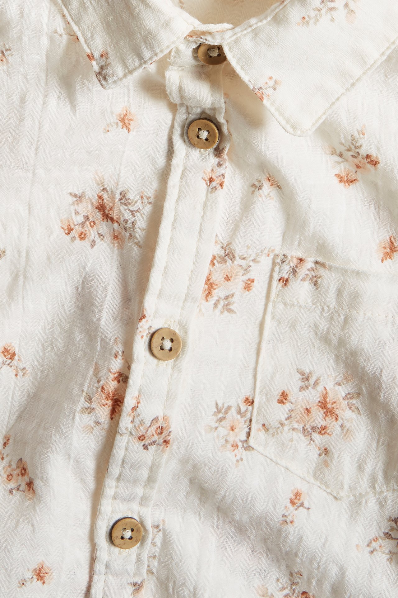 Kortärmad blommig babyskjorta - Offwhite - 1