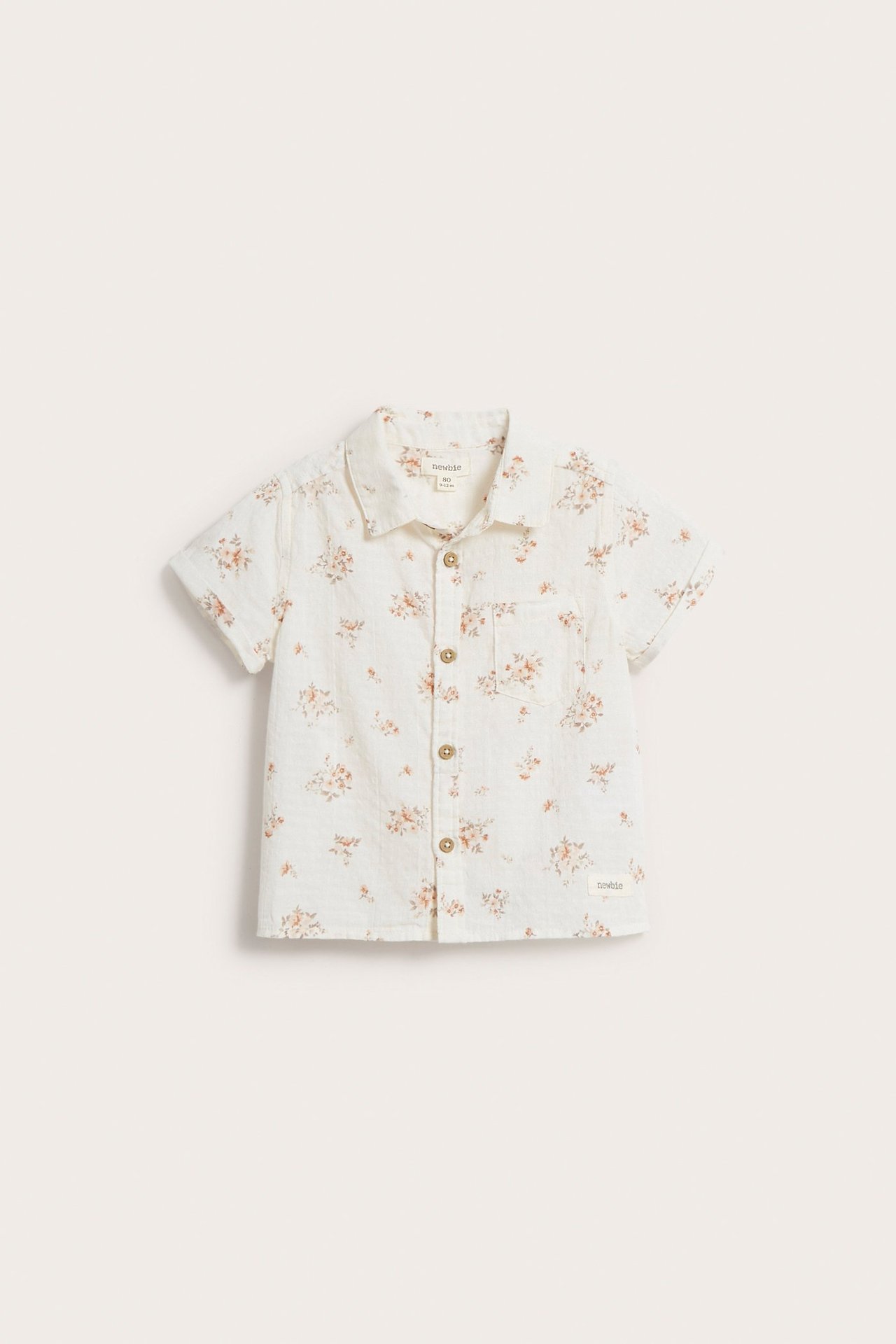 Kortärmad blommig babyskjorta - Offwhite - 2
