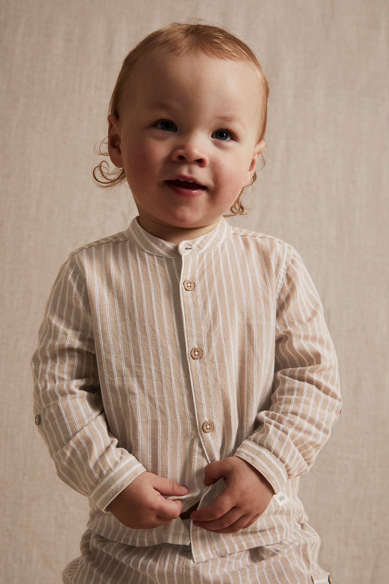 Randig babyskjorta - Beige - 3